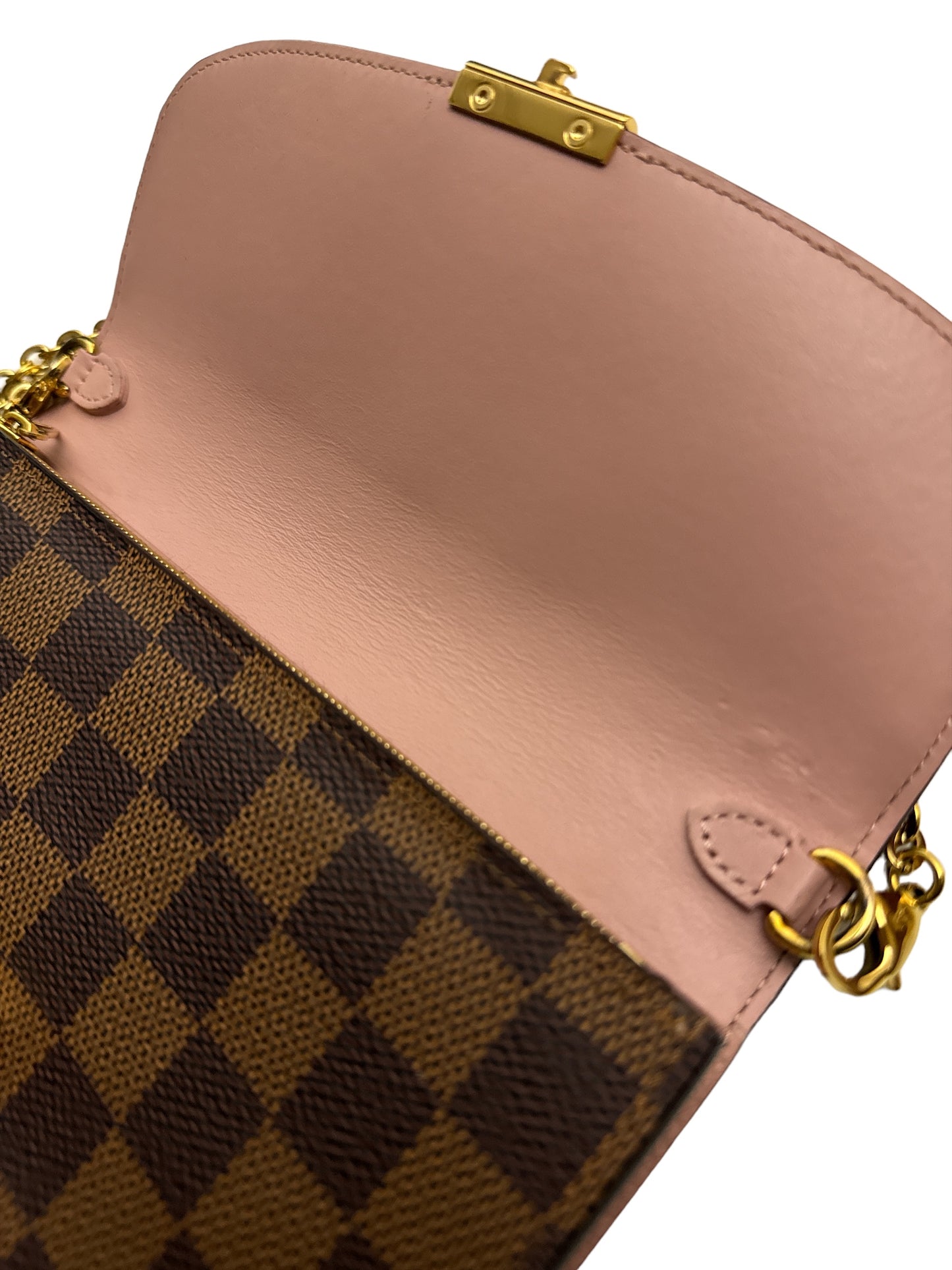 Louis Vuitton Damier Ebene Croisette Chain Wallet Rose Ballerine