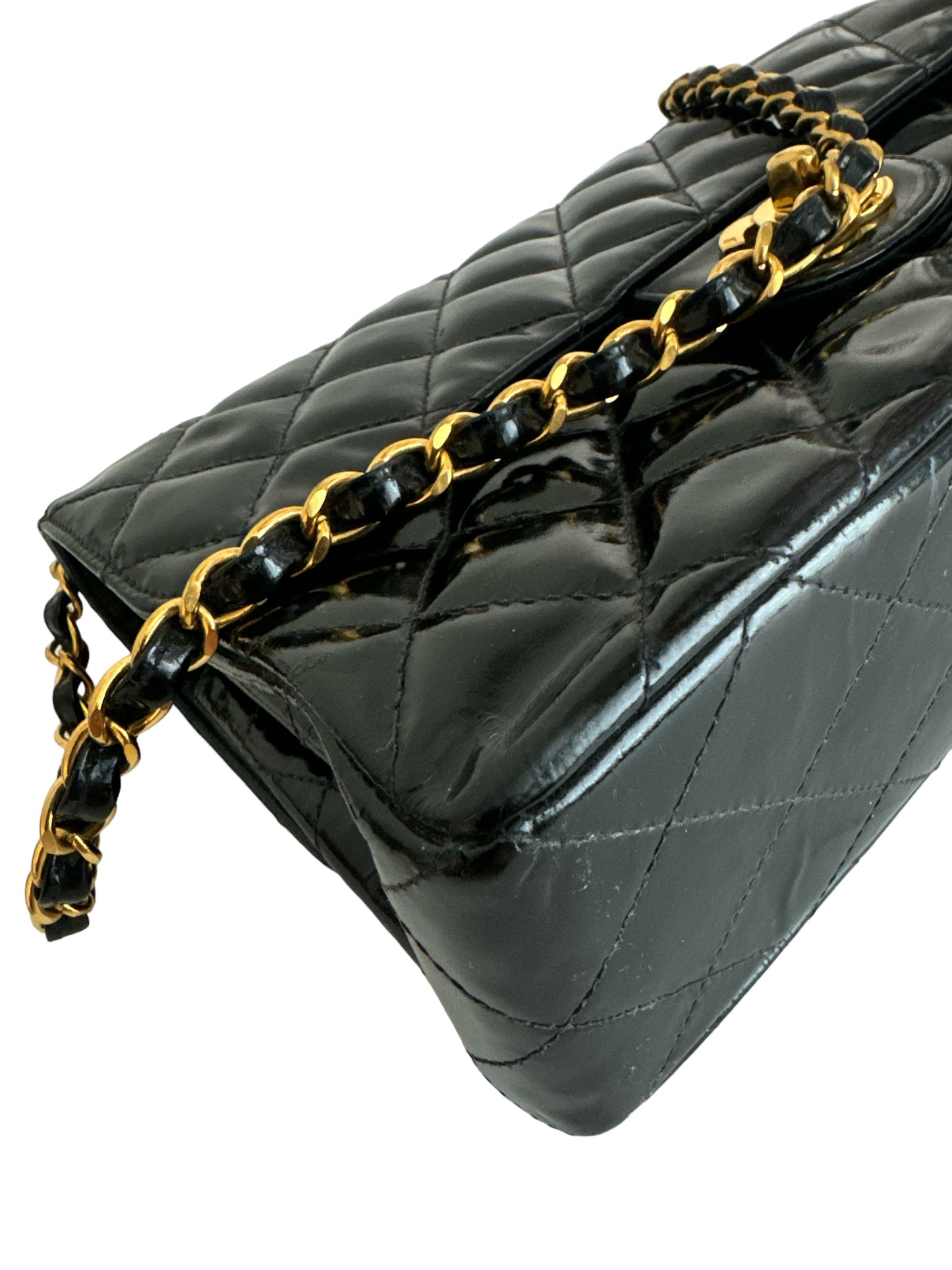 Chanel Meduim Double-Sided Black Patent Flap Bag GHW