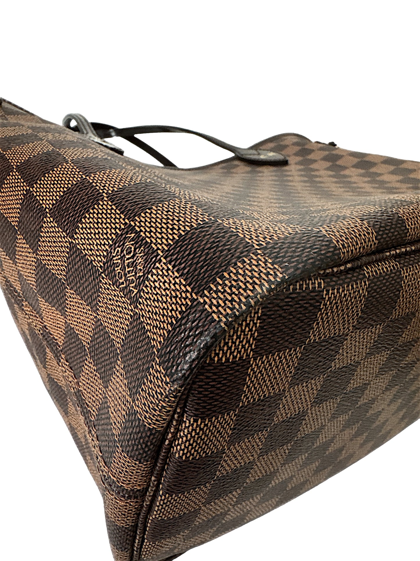 Louis Vuitton Neverfull MM in Damier Ebene with Heatstamped Initials