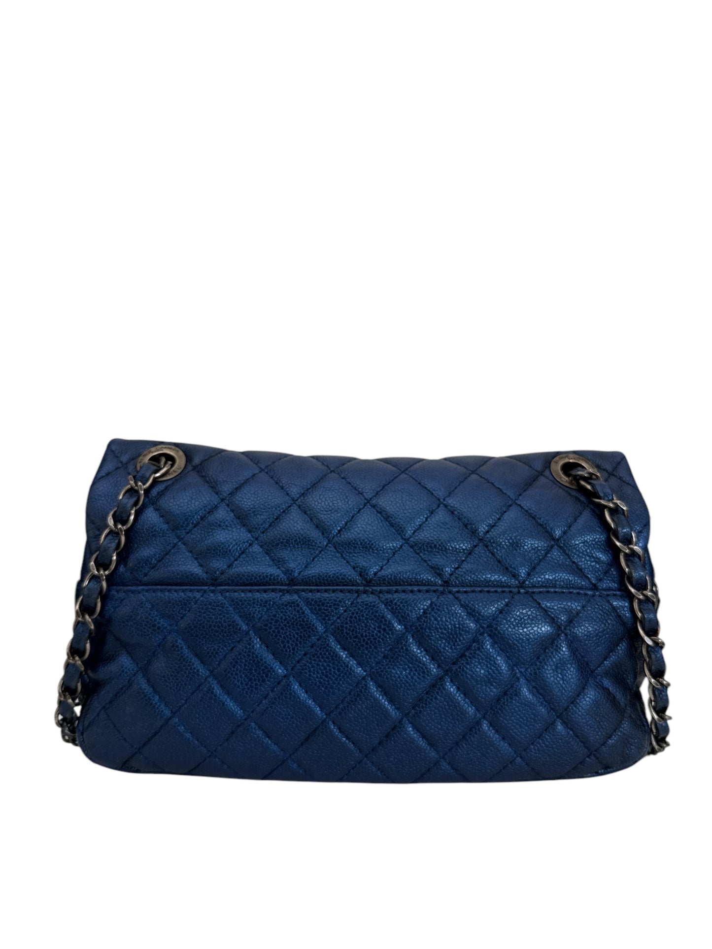 Chanel Medium Dark Blue Metalic Caviar Easy Flap Shoulder Bag