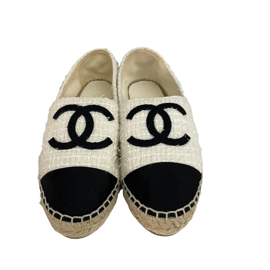 Chanel CC Espadrilles Linen Ivory/Black Size 36