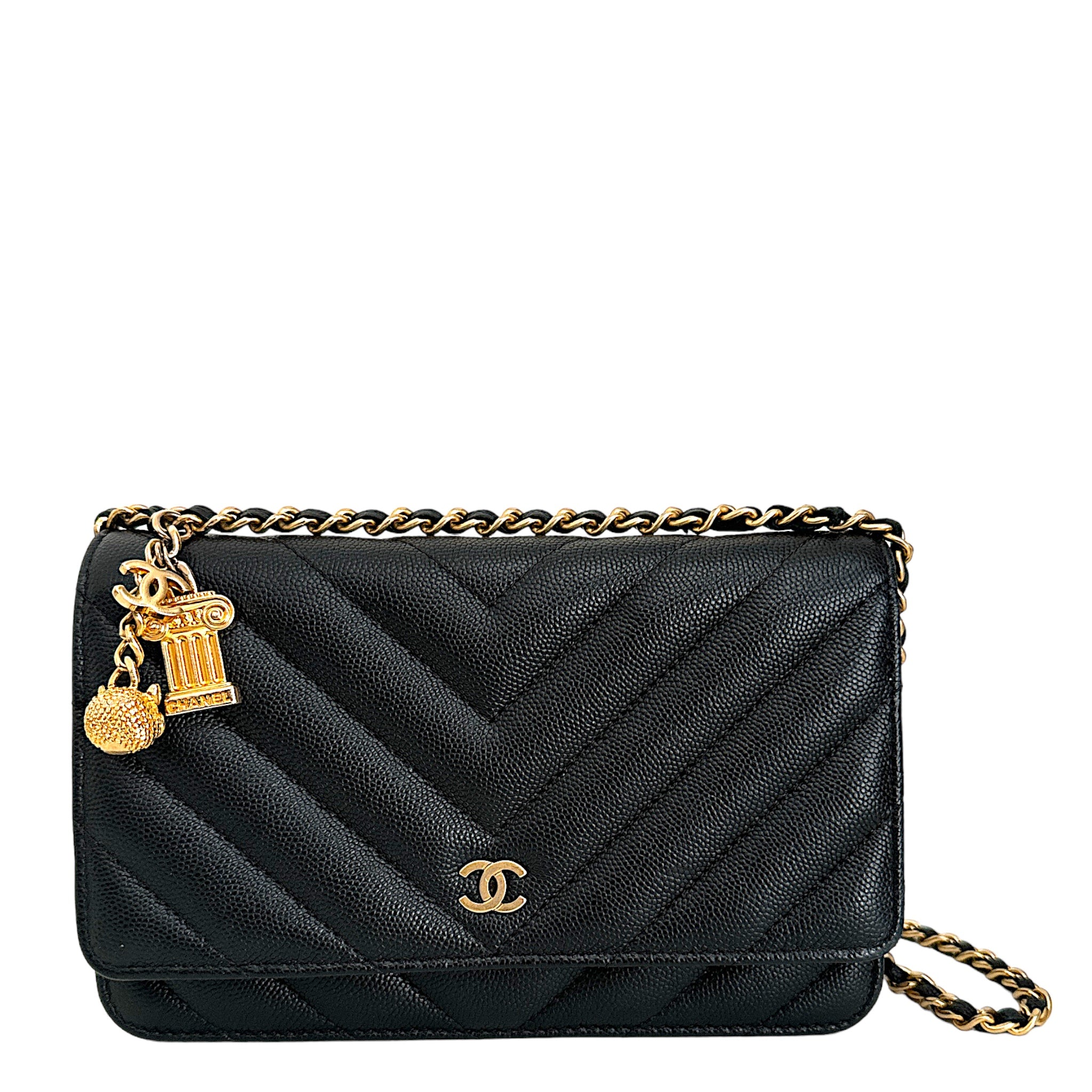 CHANEL WOC Chevron Black Caviar Ancient Greek Charms GHW Loveyourbags