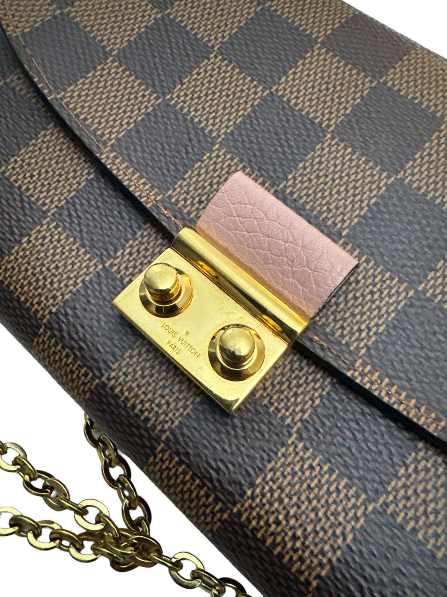 Louis Vuitton Damier Ebene Croisette Chain Wallet Rose Ballerine