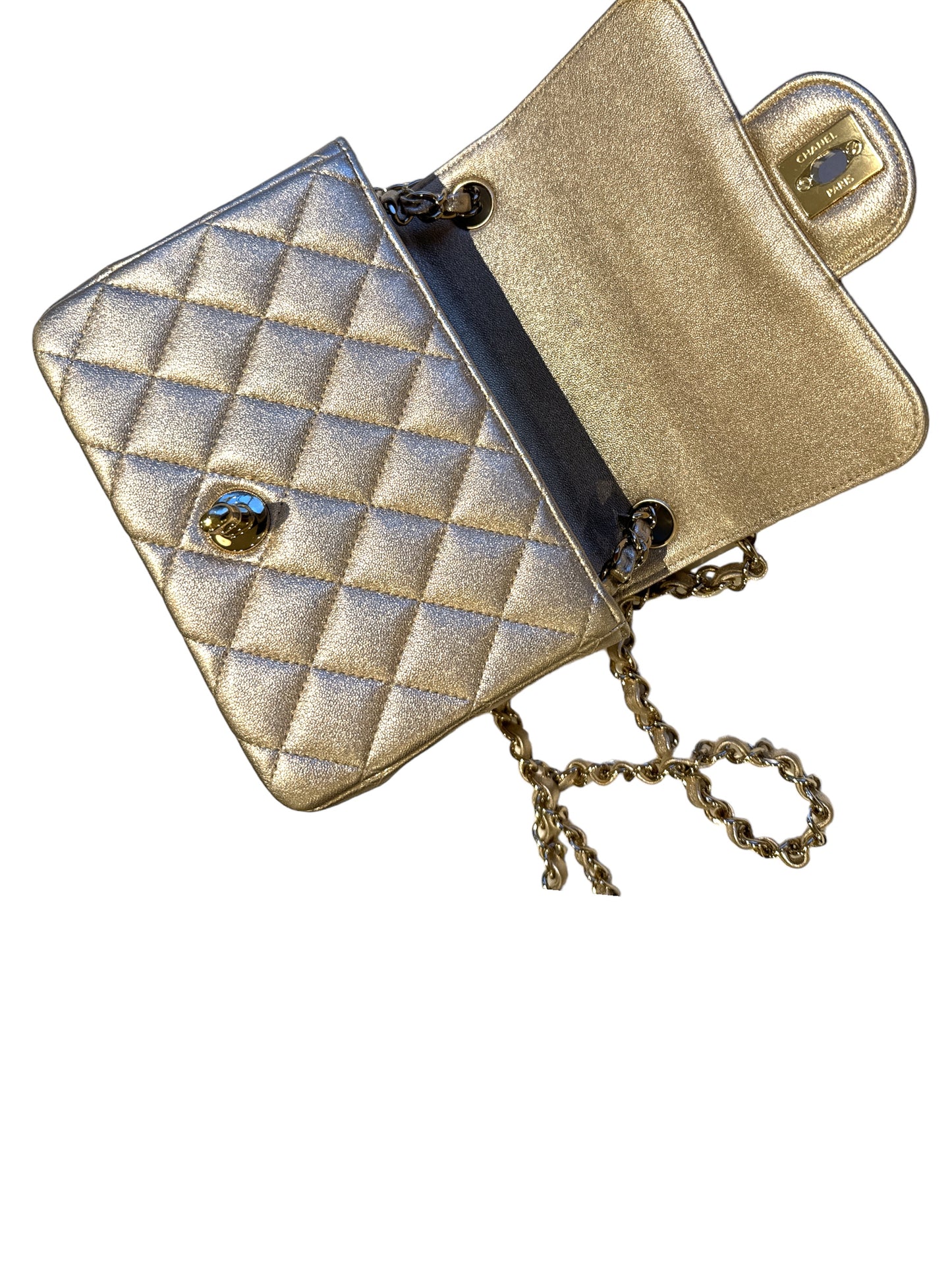 Chanel Mini Square Lambskin Gold Bag