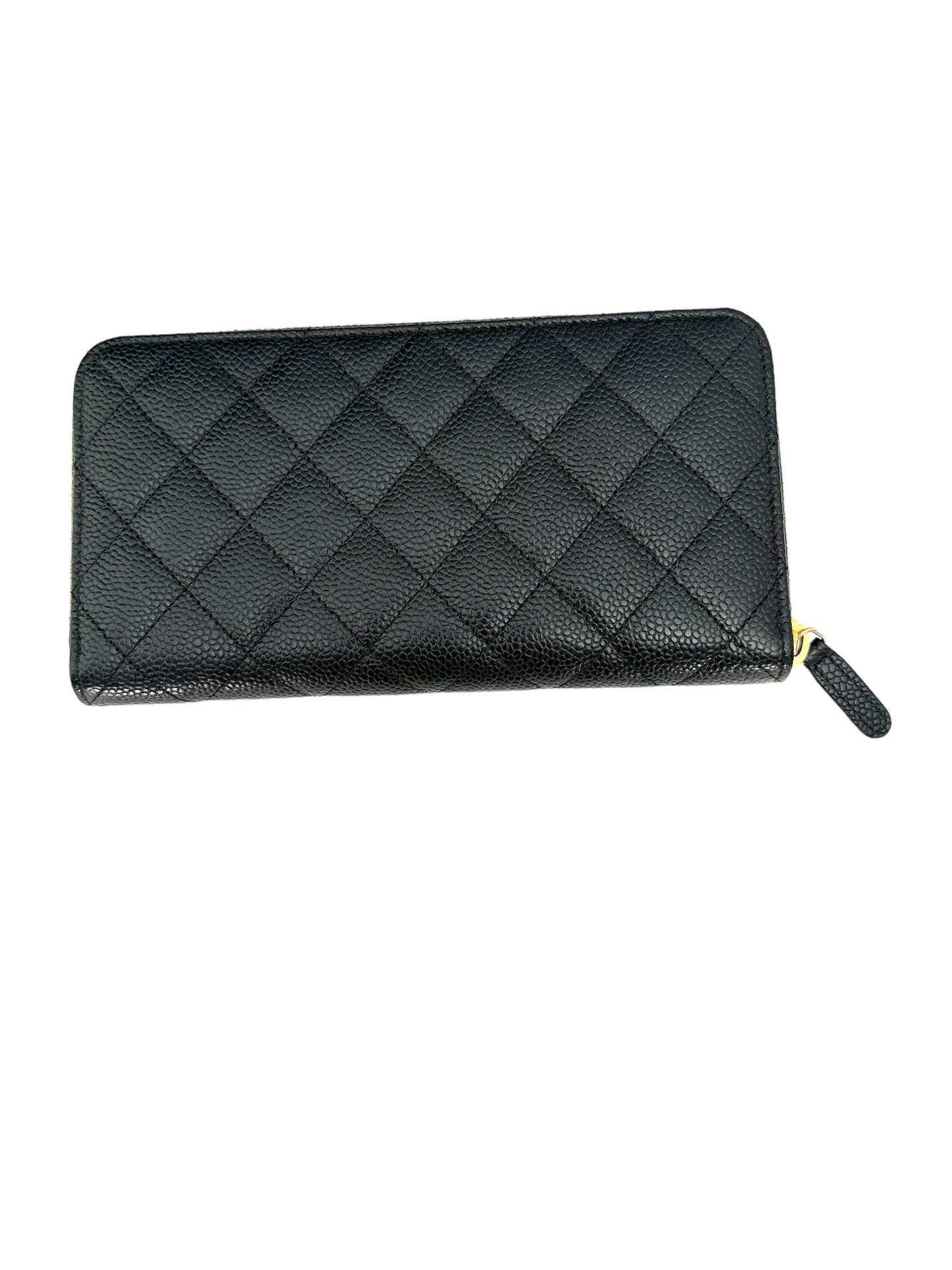 Chanel Zipped Black Caviar Gold Hardware Long Wallet