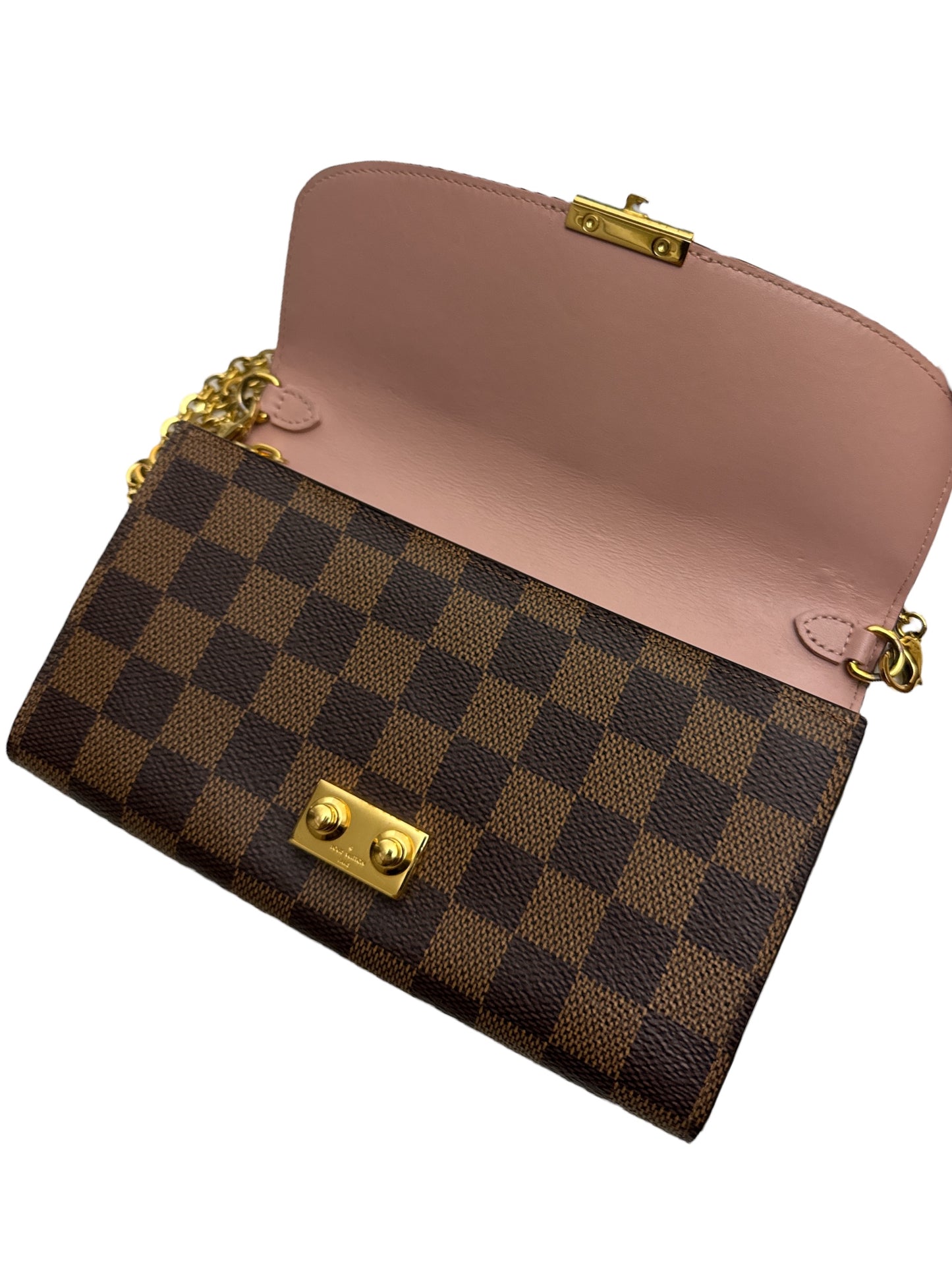 Louis Vuitton Damier Ebene Croisette Chain Wallet Rose Ballerine