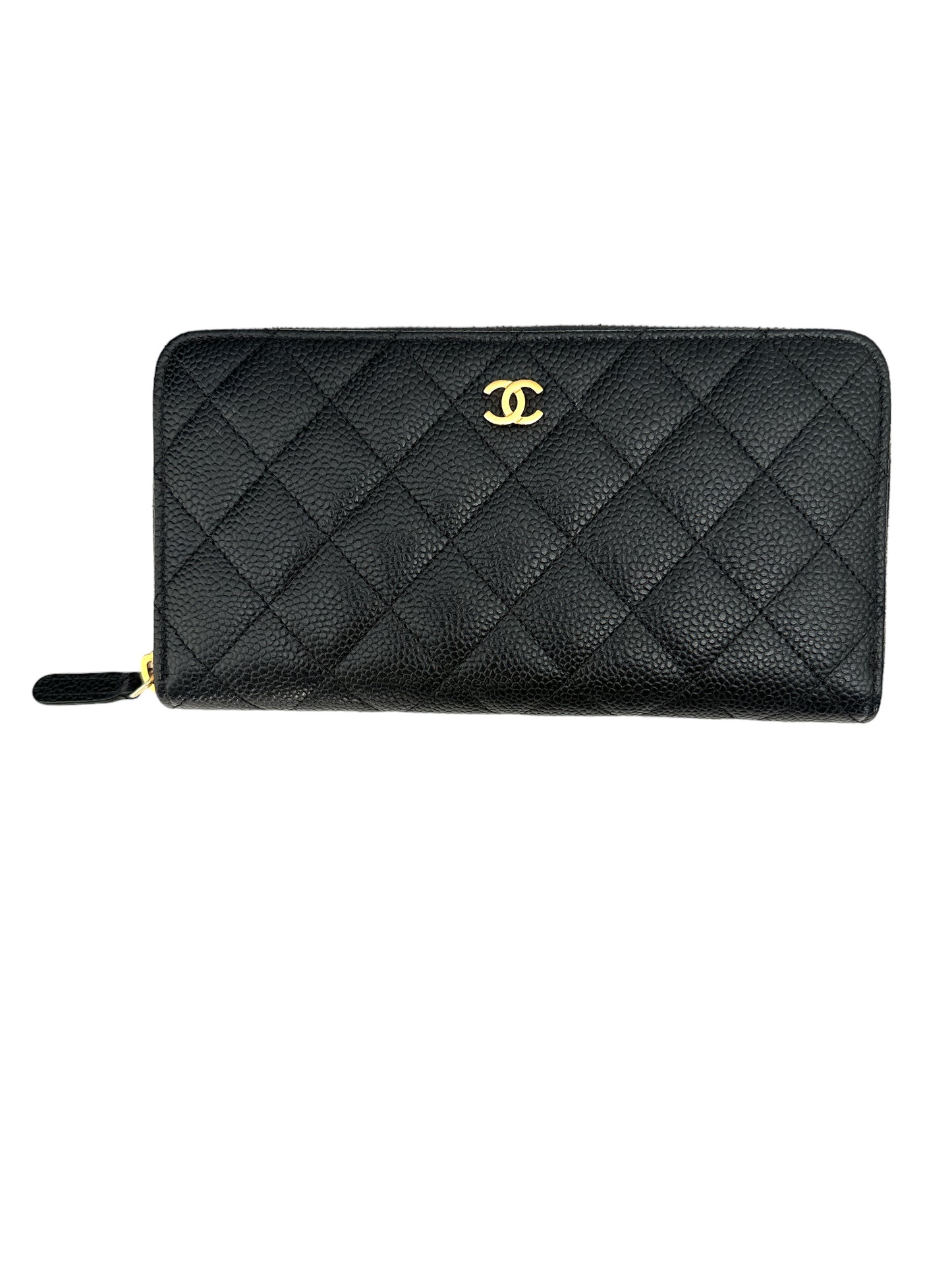 Chanel Zipped Black Caviar Gold Hardware Long Wallet