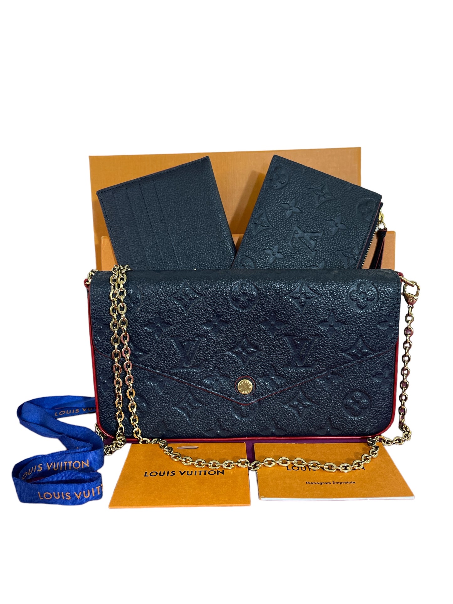 Louis Vuitton Felicie Pochette Monogram Empreinte Leather Marine Rouge