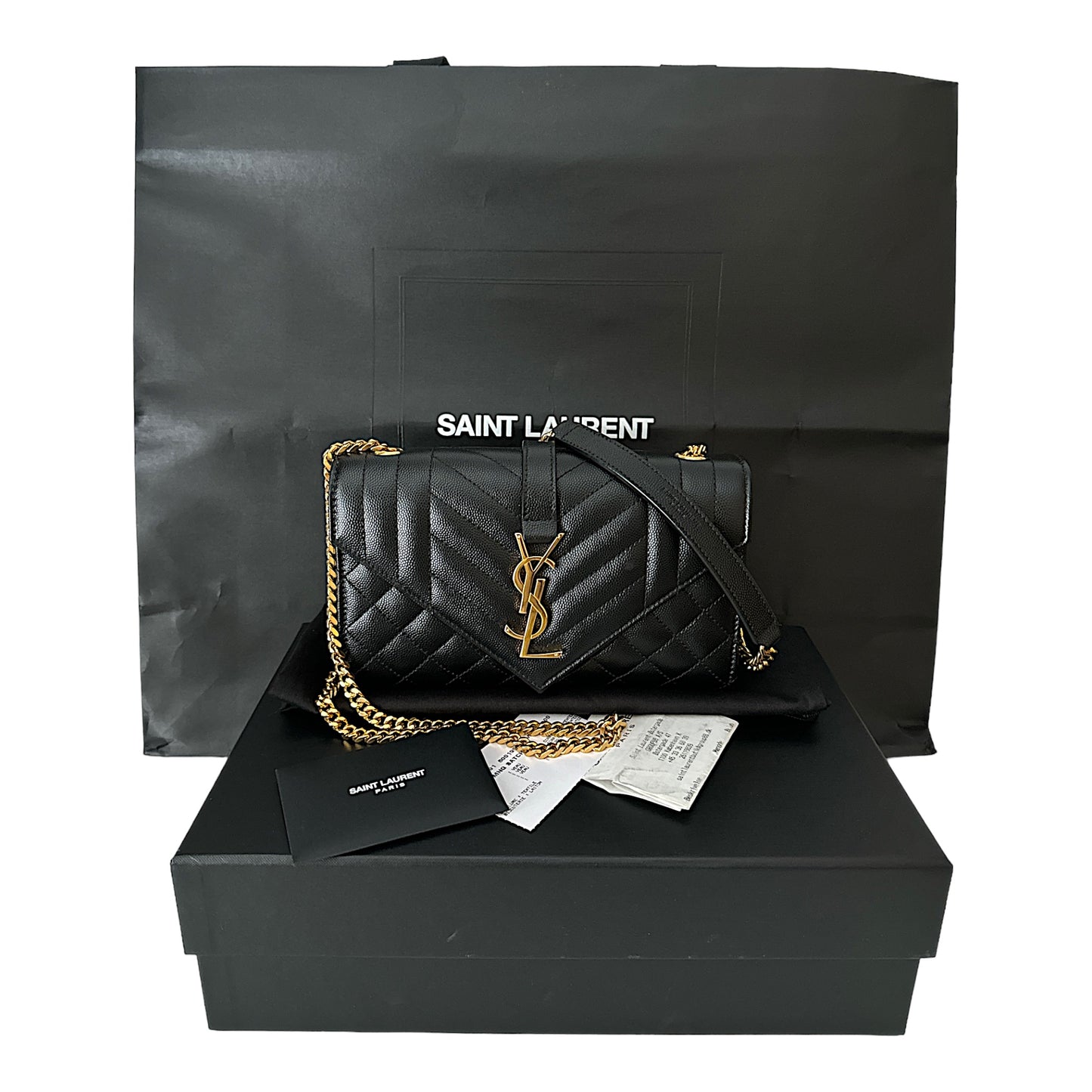 YSL ENVELOPE SMALL BAG IN MIX MATELASSÉ GRAIN DE POUDRE EMBOSSED LEATHER