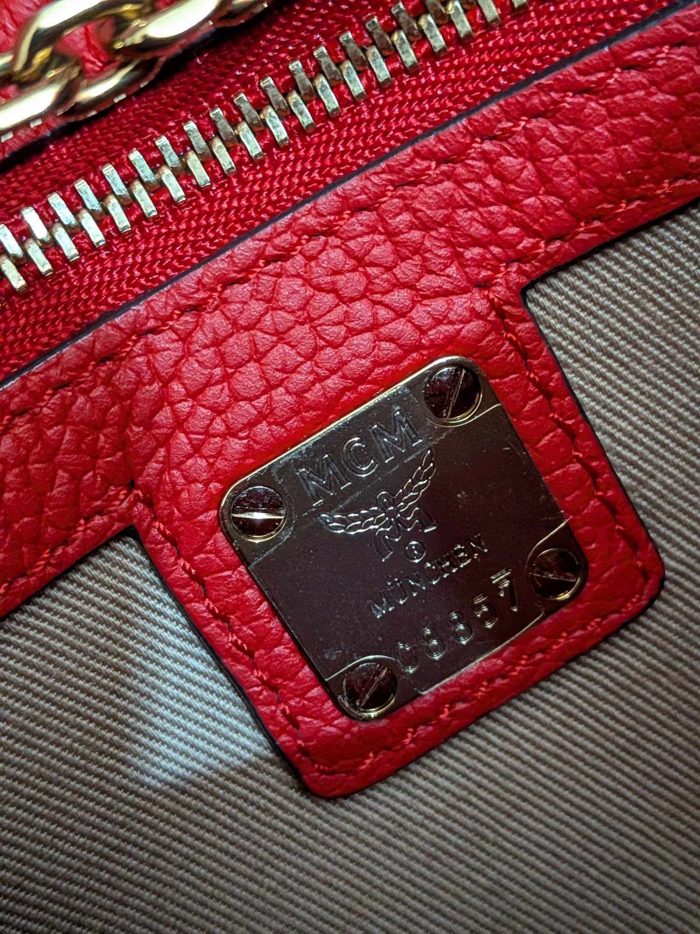 MCM Small Crossbody Visetos Cognac Red Gold Hardware & LV Mono gram Wallet