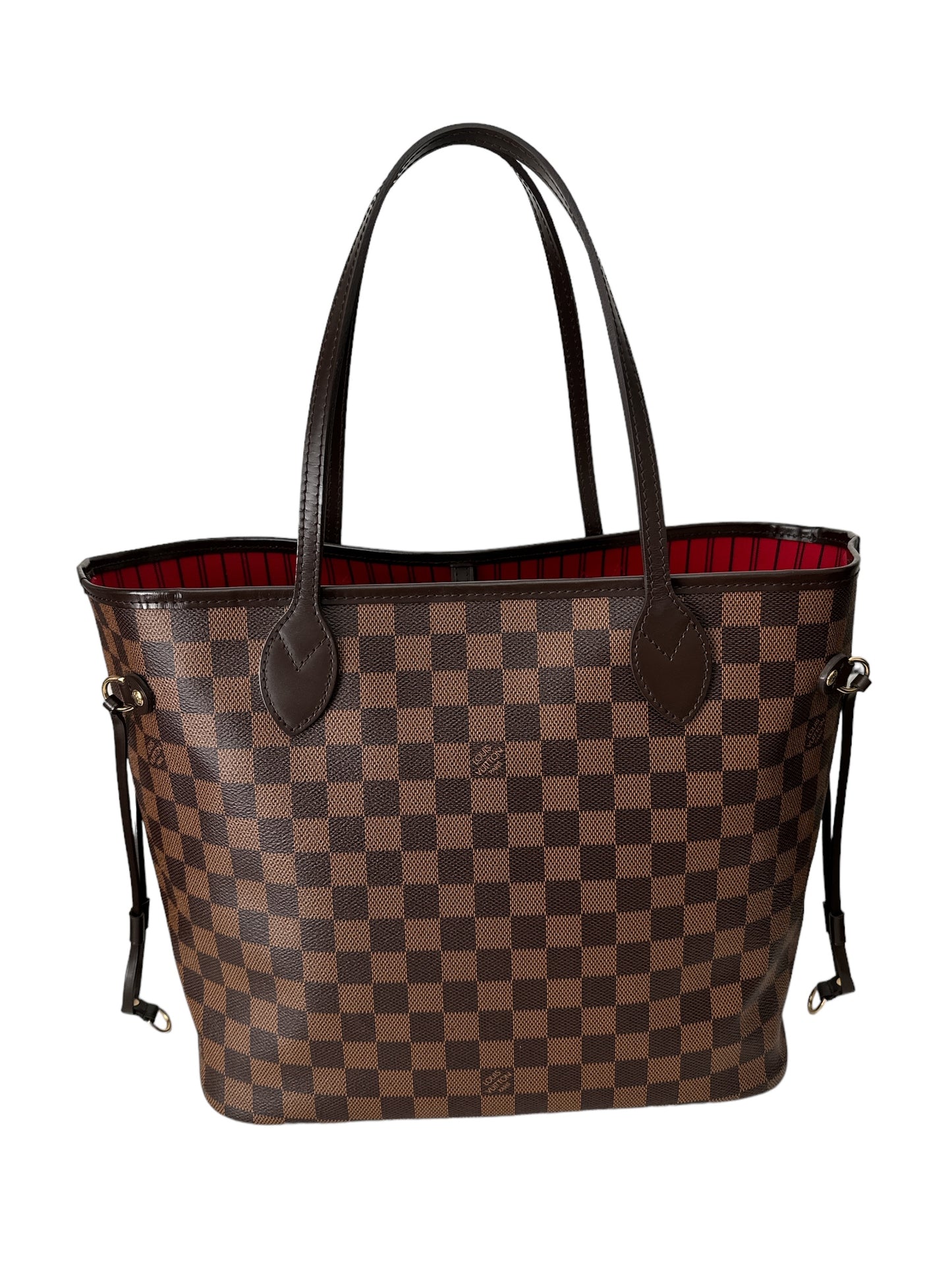 Louis Vuitton Neverfull MM in Damier Ebene with Heatstamped Initials