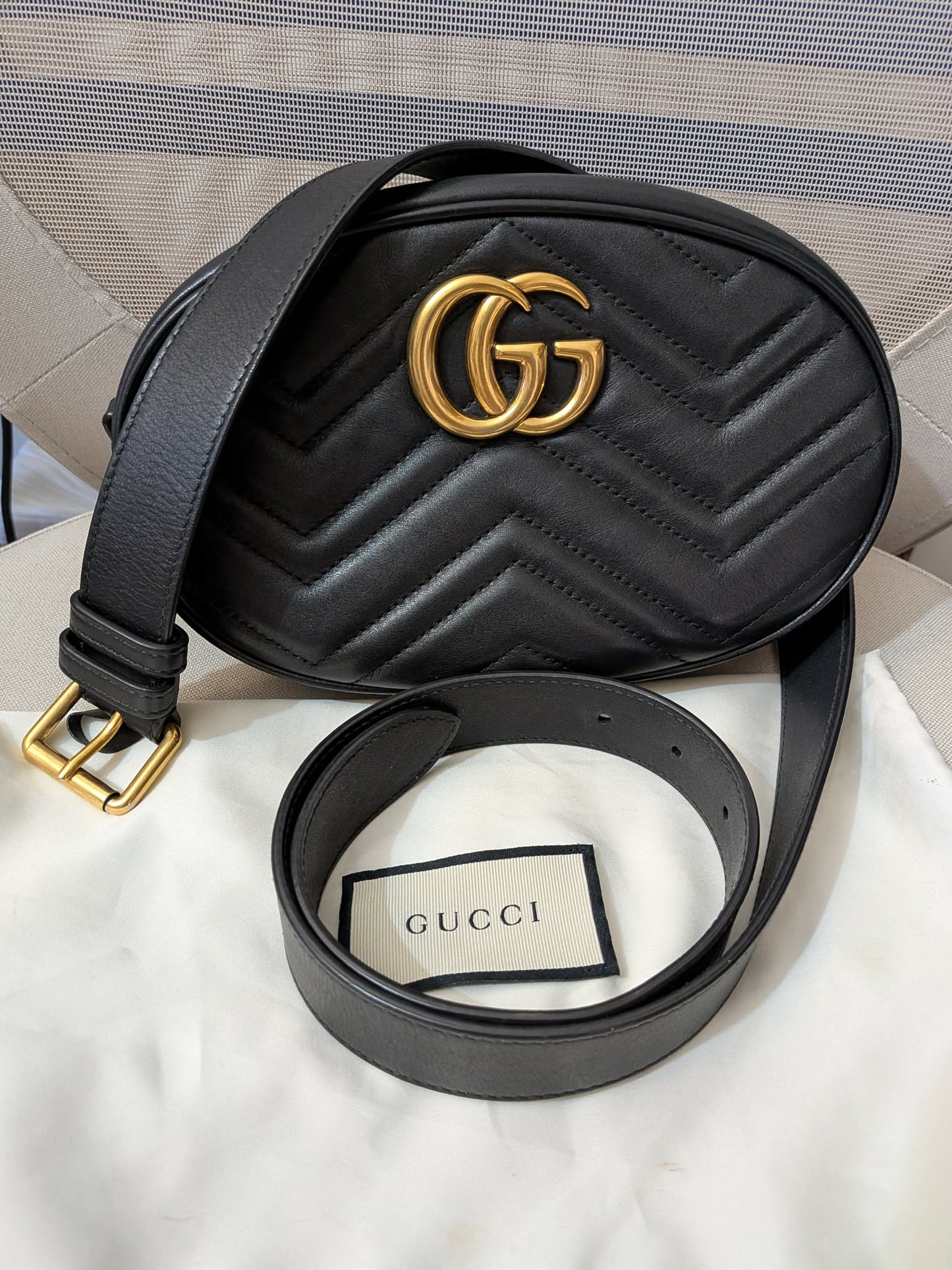 2205710-143038 Gucci GG Marmont Matelasse Black Leather Belt Bag (491294 498879) D028038961)