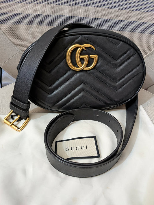 2205710-143038 Gucci GG Marmont Matelasse Black Leather Belt Bag (491294 498879) D028038961)