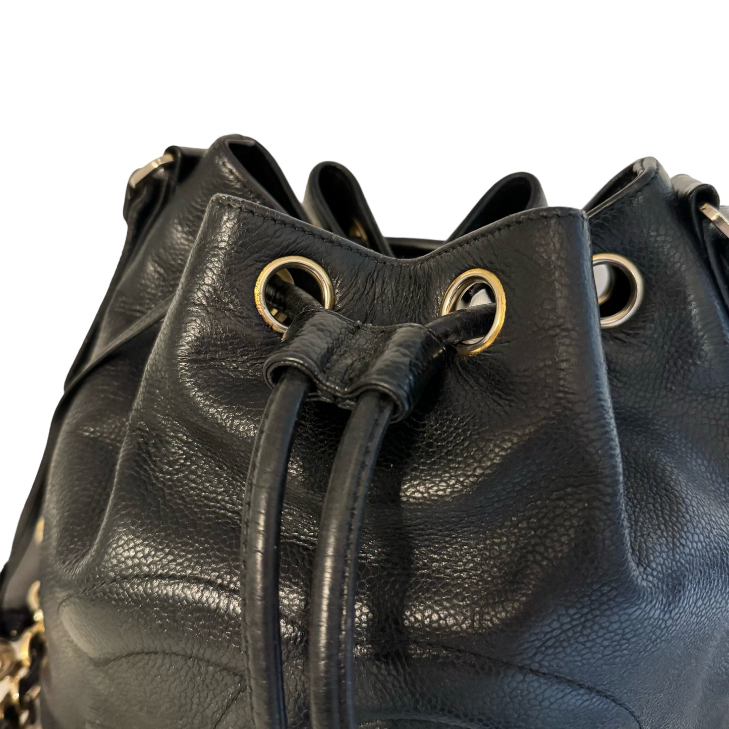 CHANEL Caviar  CC Shoulder Drawstring Bucket Bag