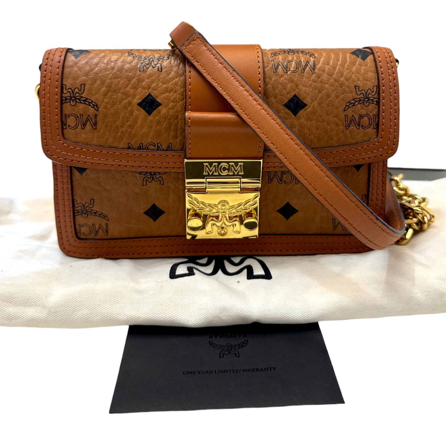 MCM Mini Tracy Crossbody In Visetos Cognac Gold Hardware