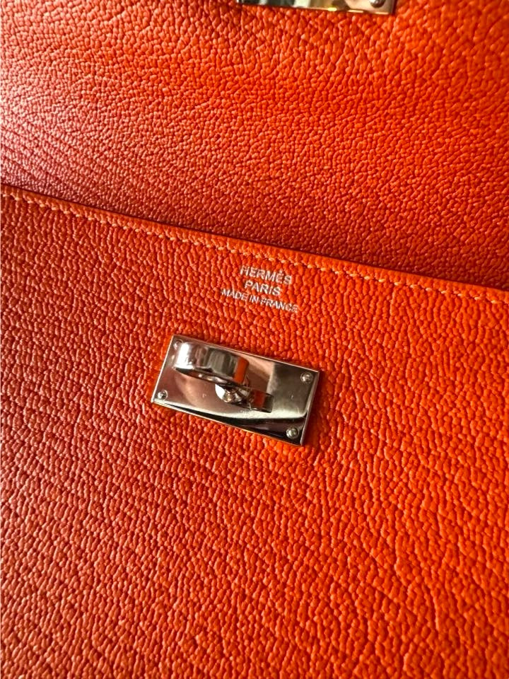 Hermes Kelly Classic Long Wallet Orange Chèvre Mysore Leather Palladium Hardware