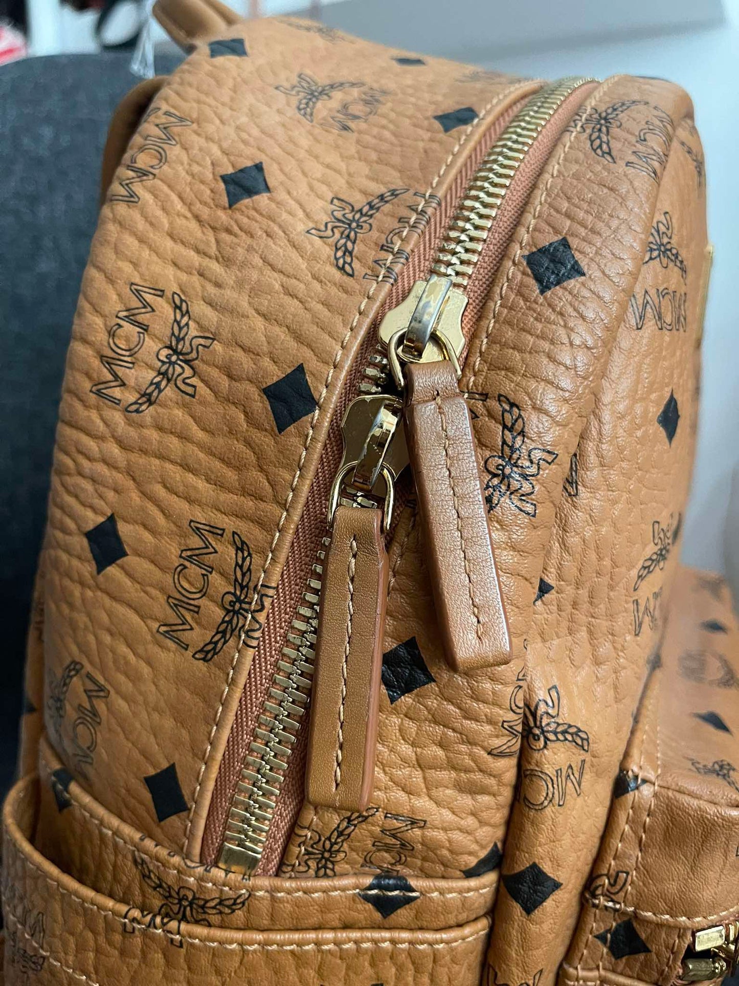 143212 MCM Cognac Visetos Red Rooster Backpack