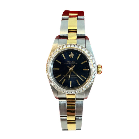 Rolex Blue 18K Yellow Gold And Stainless Steel Oyster Perpetual Women's Hand Watch