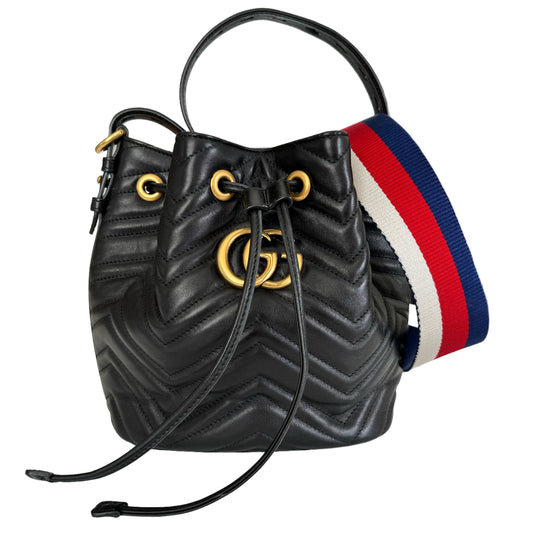 Gucci  Sylvie Web GG Marmont Black Leather Bucket Bag