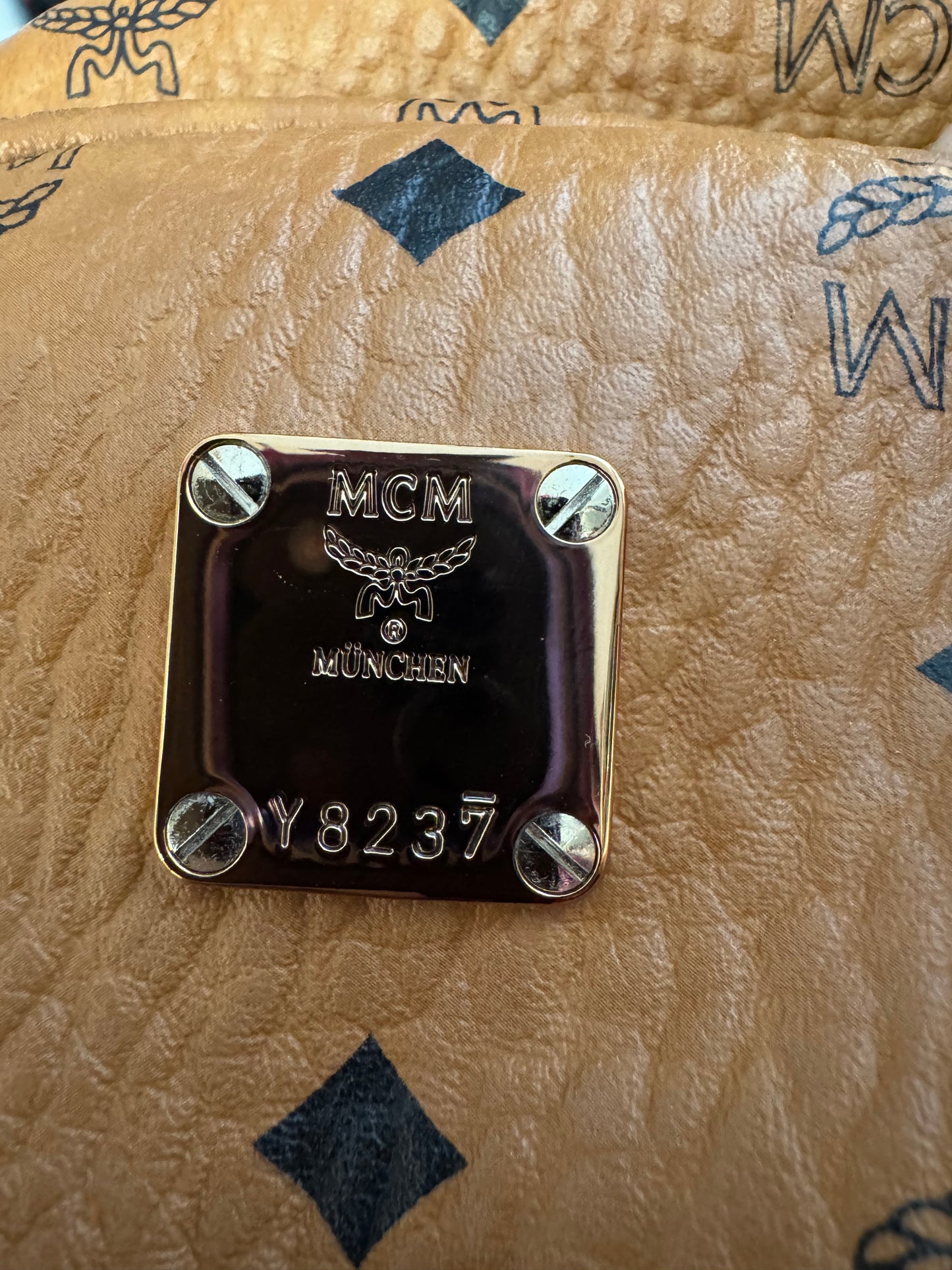 143212 MCM Cognac Visetos Red Rooster Backpack