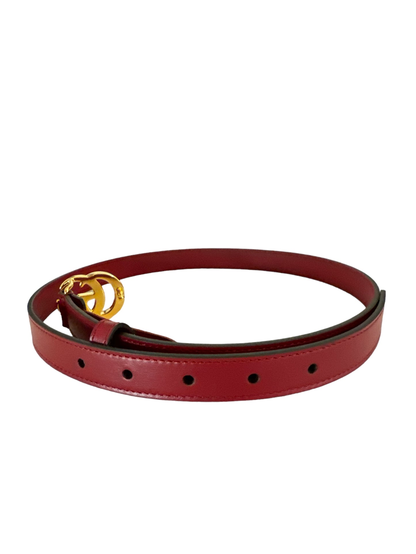 NEW GG MARMONT RED LEATHER BELT WITH SHINY BUCKLE 2 CM