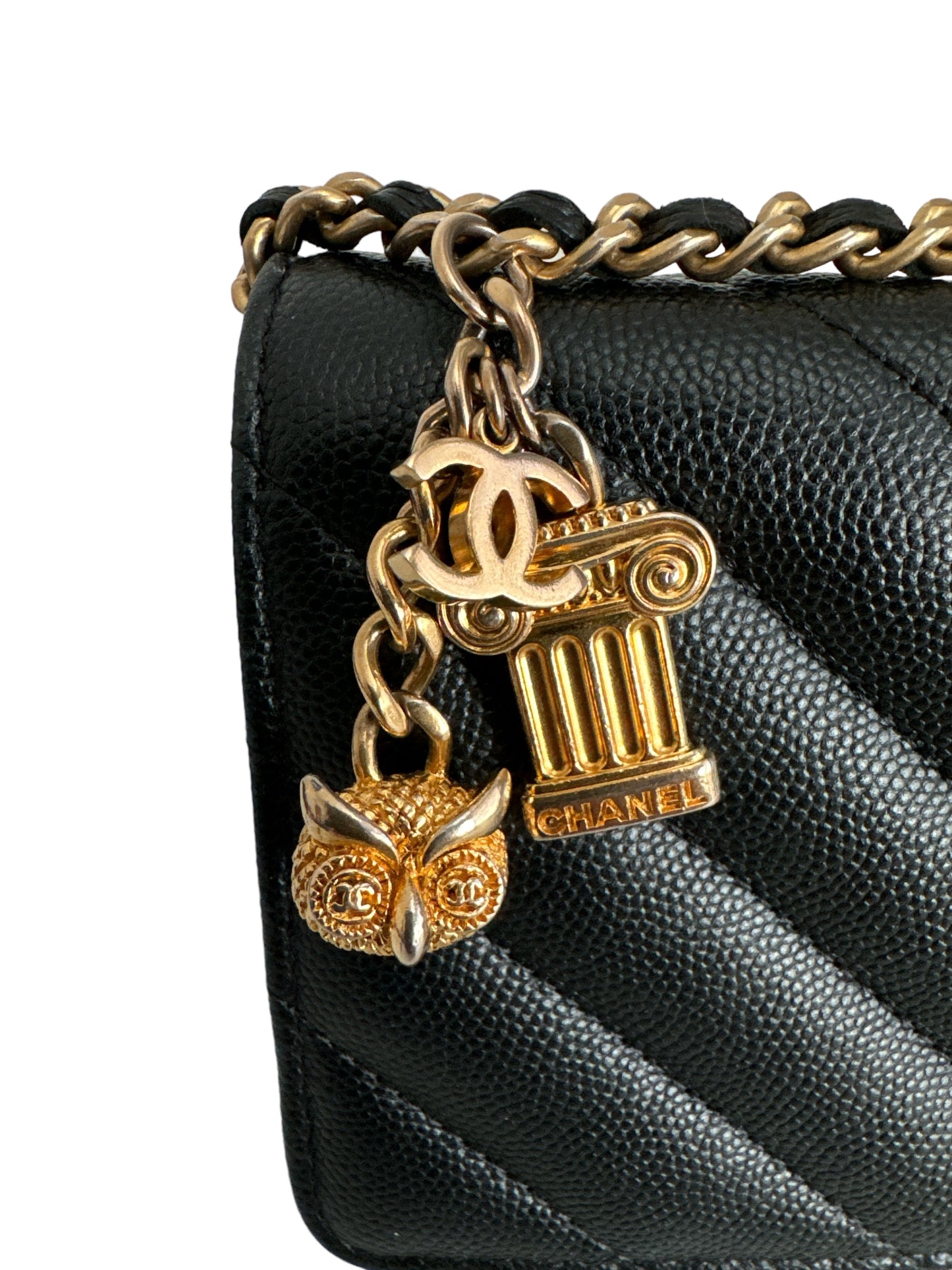 CHANEL WOC Chevron Black Caviar Ancient Greek Charms GHW