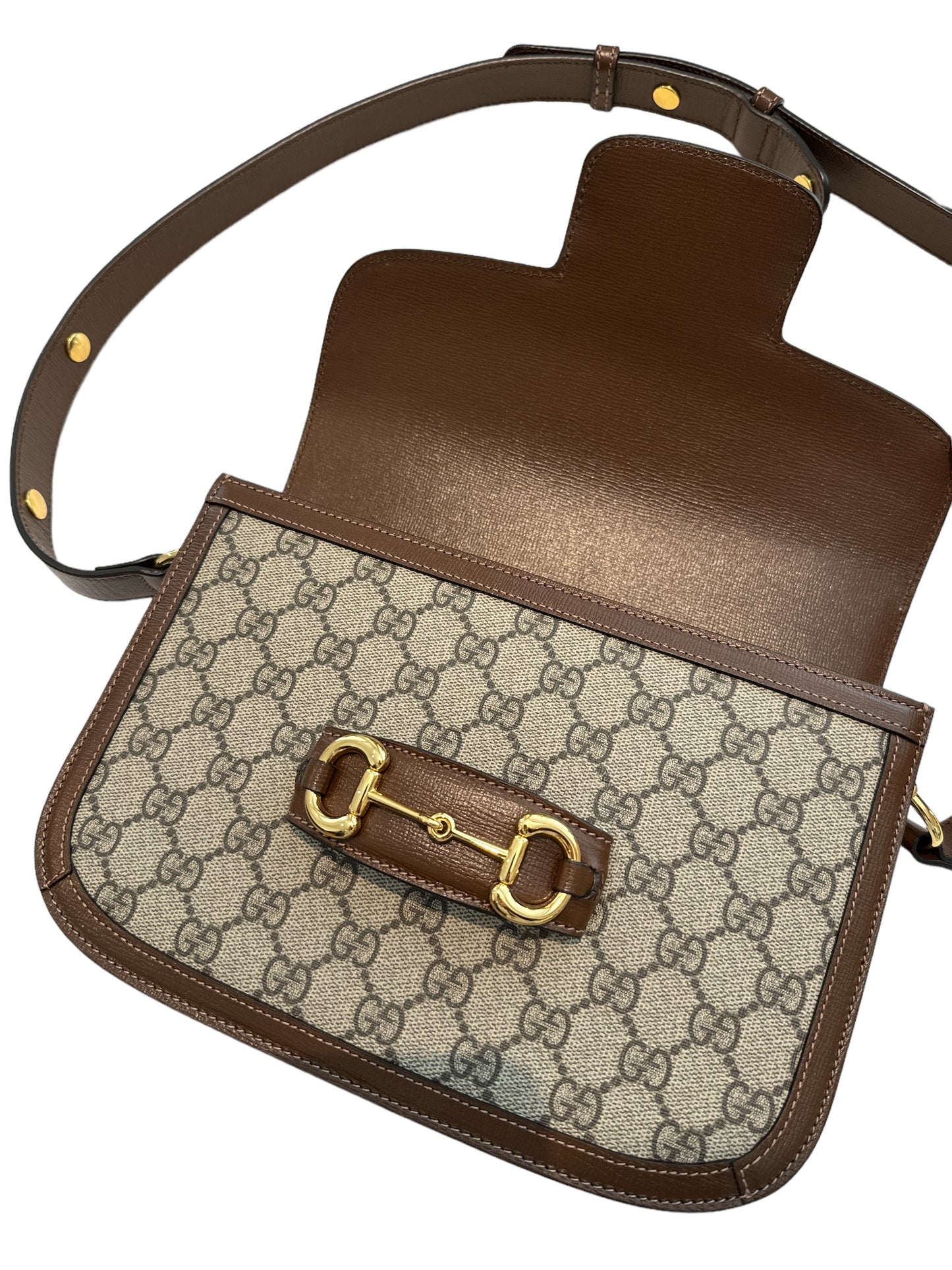 Gucci Horsebit 1955 small shoulder bag in ebony GG supreme canvas