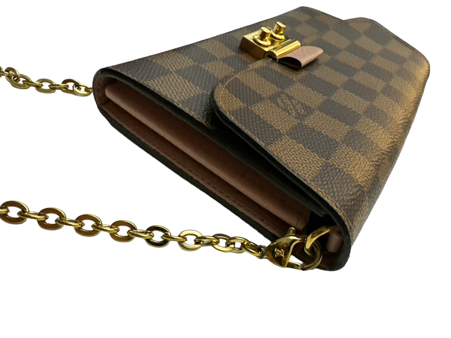 Louis Vuitton Damier Ebene Croisette Chain Wallet Rose Ballerine