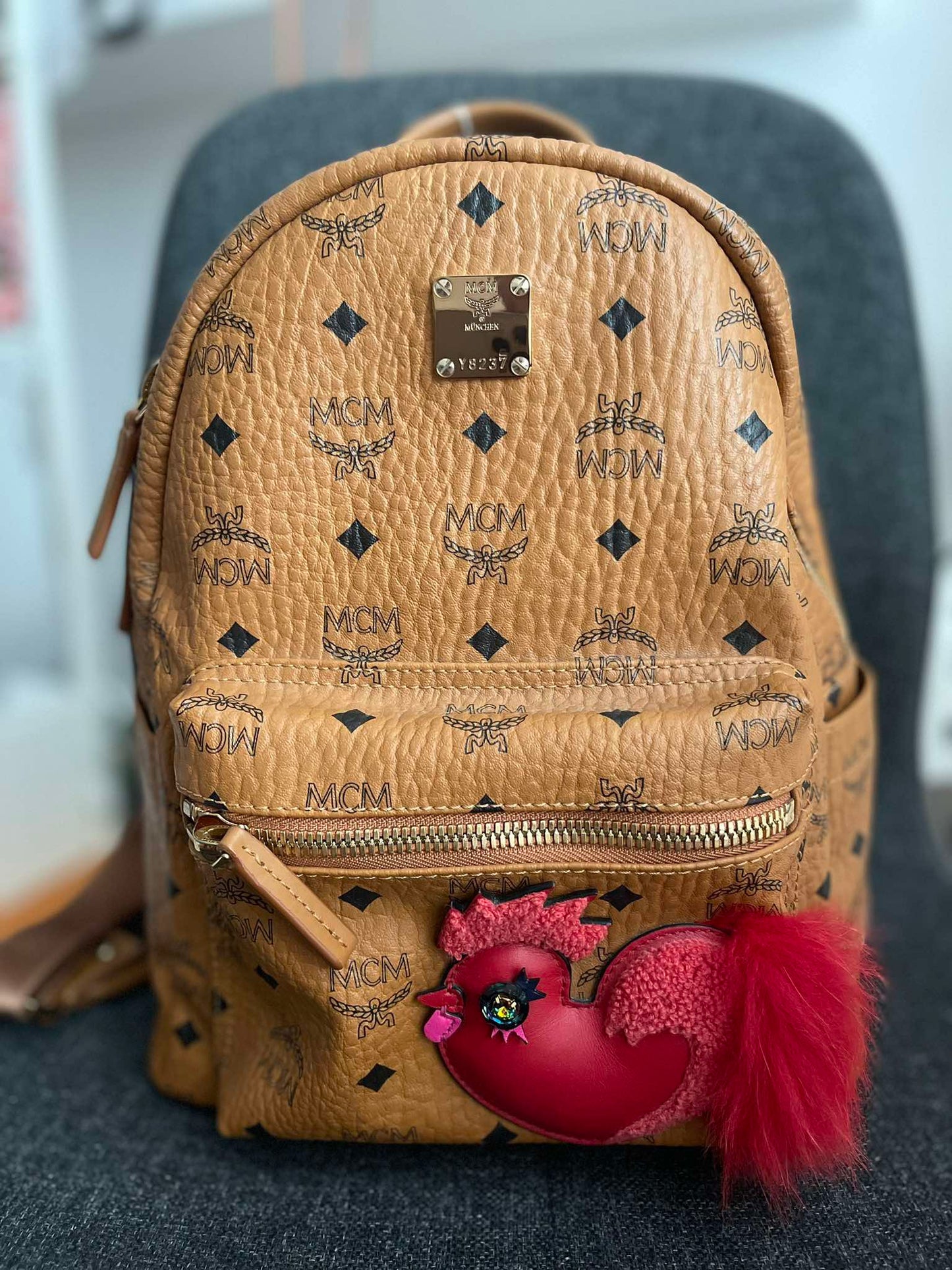 143212 MCM Cognac Visetos Red Rooster Backpack
