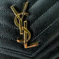 YSL CASSANDRE ENVELOPE CHAIN WALLET IN GRAIN DE POUDRE LEATHER NOIR