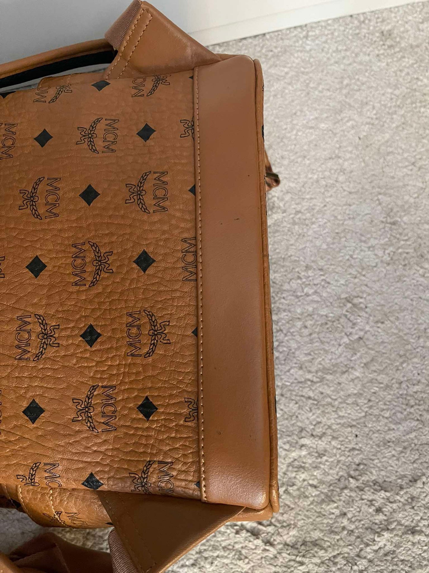 143212 MCM Cognac Visetos Red Rooster Backpack