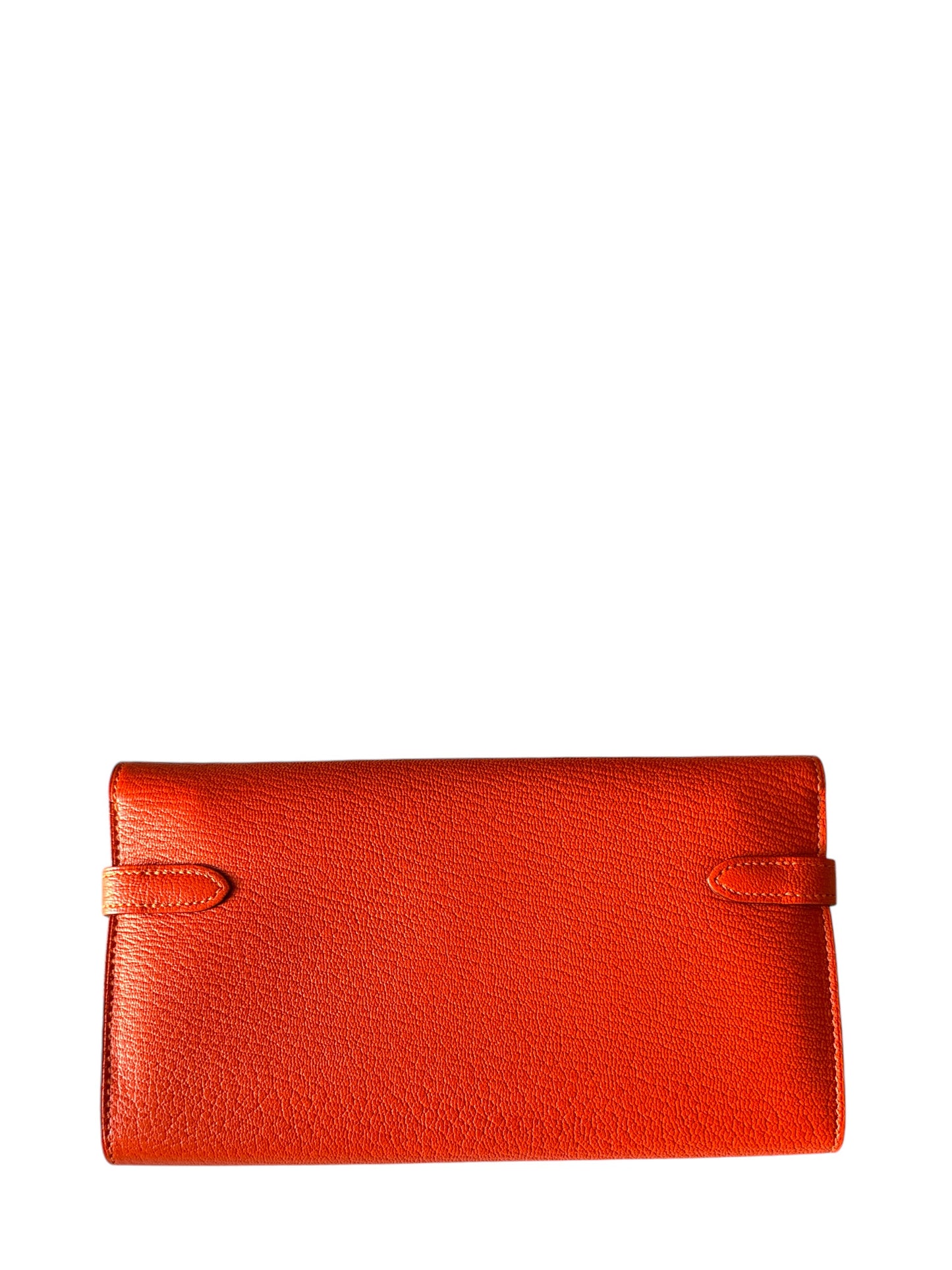 Hermes Kelly Classic Long Wallet Orange Chèvre Mysore Leather Palladium Hardware