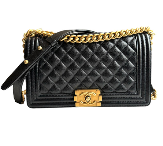 Chanel Black Caviar Medium Boy Bag Gold Hardware