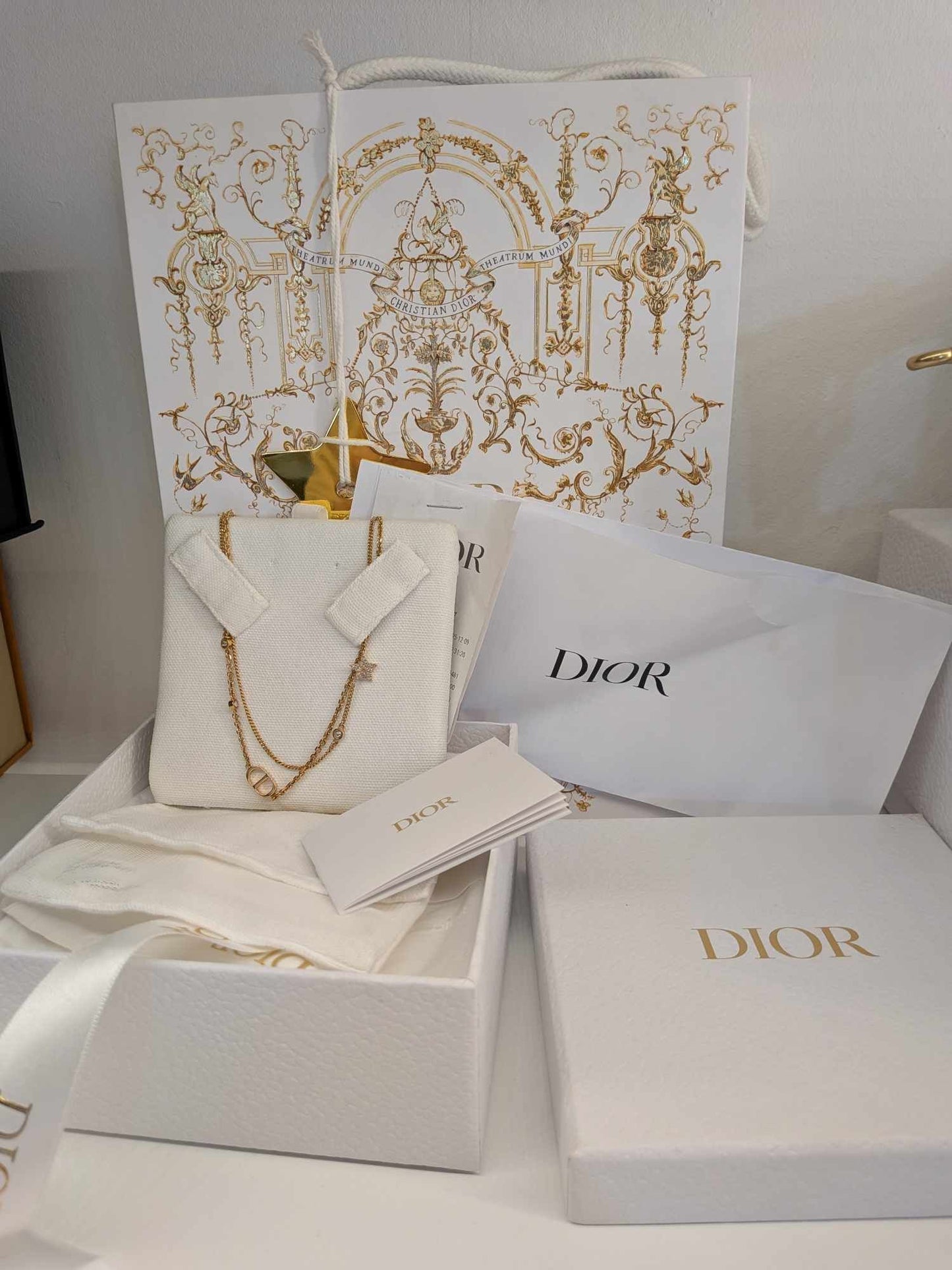110580489 DIOR Petit CD Double Necklace
Gold-Finish Metal and Silver-Tone Crystals