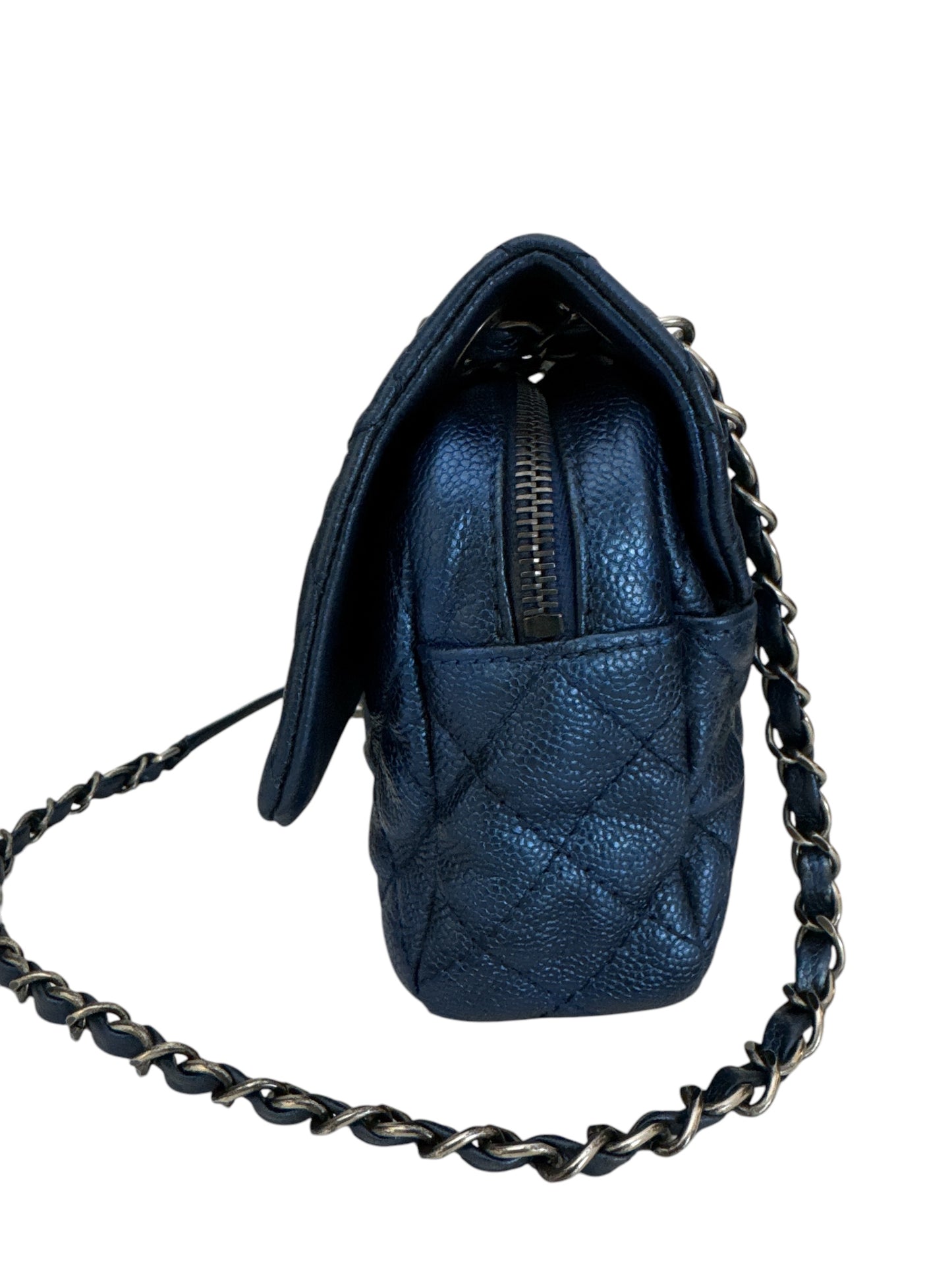 Chanel Medium Dark Blue Metalic Caviar Easy Flap Shoulder Bag