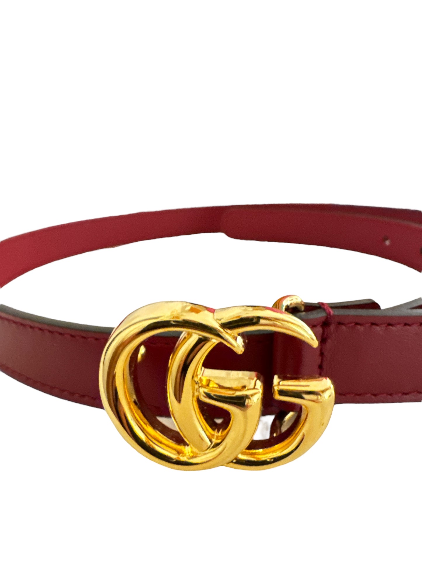 NEW GG MARMONT RED LEATHER BELT WITH SHINY BUCKLE 2 CM