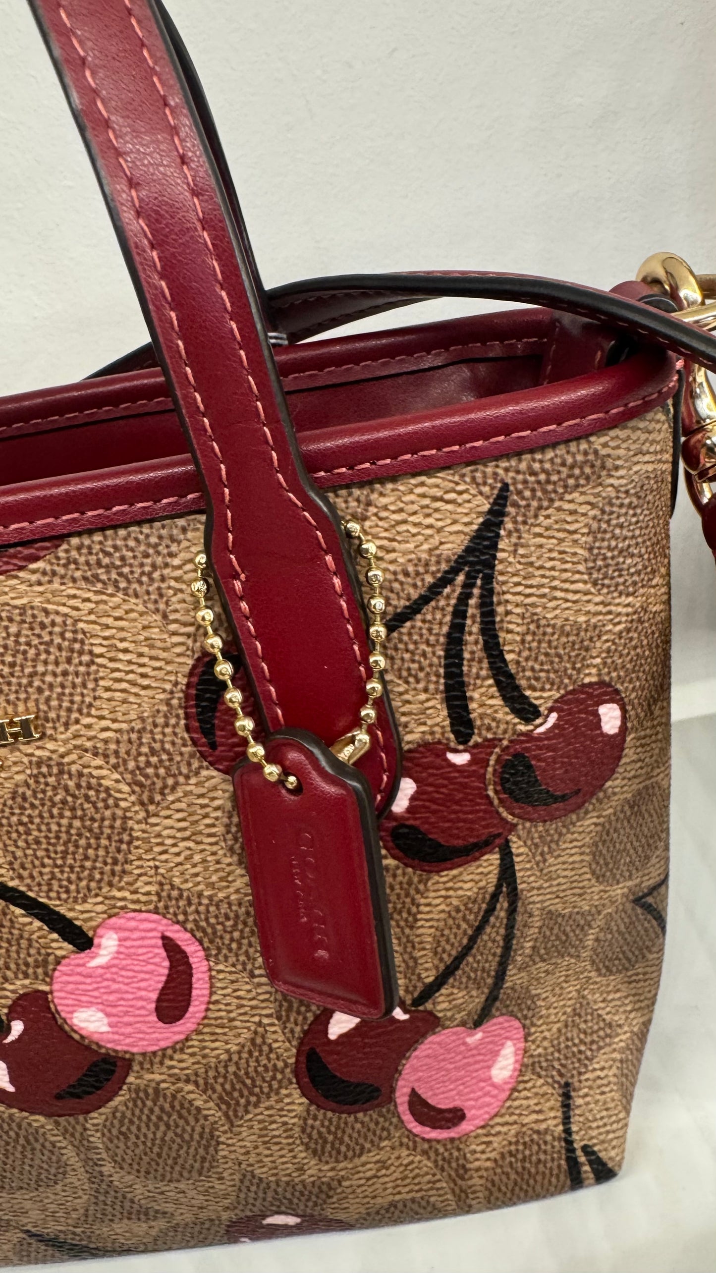 110580420 Coach Mini Tote CC Signature Red Cherry With Strap (NoK2492-CY737)