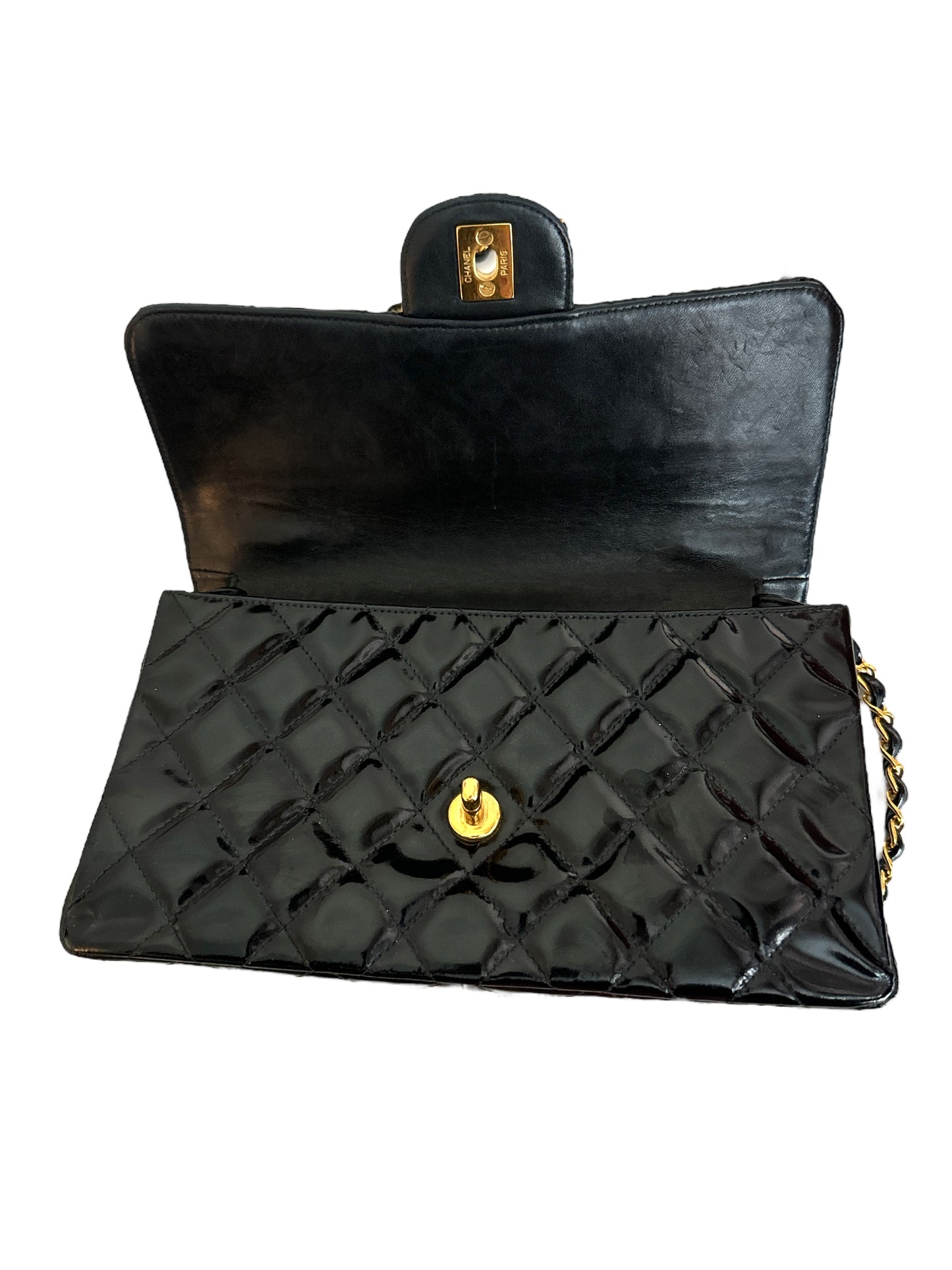 Chanel Meduim Double-Sided Black Patent Flap Bag GHW