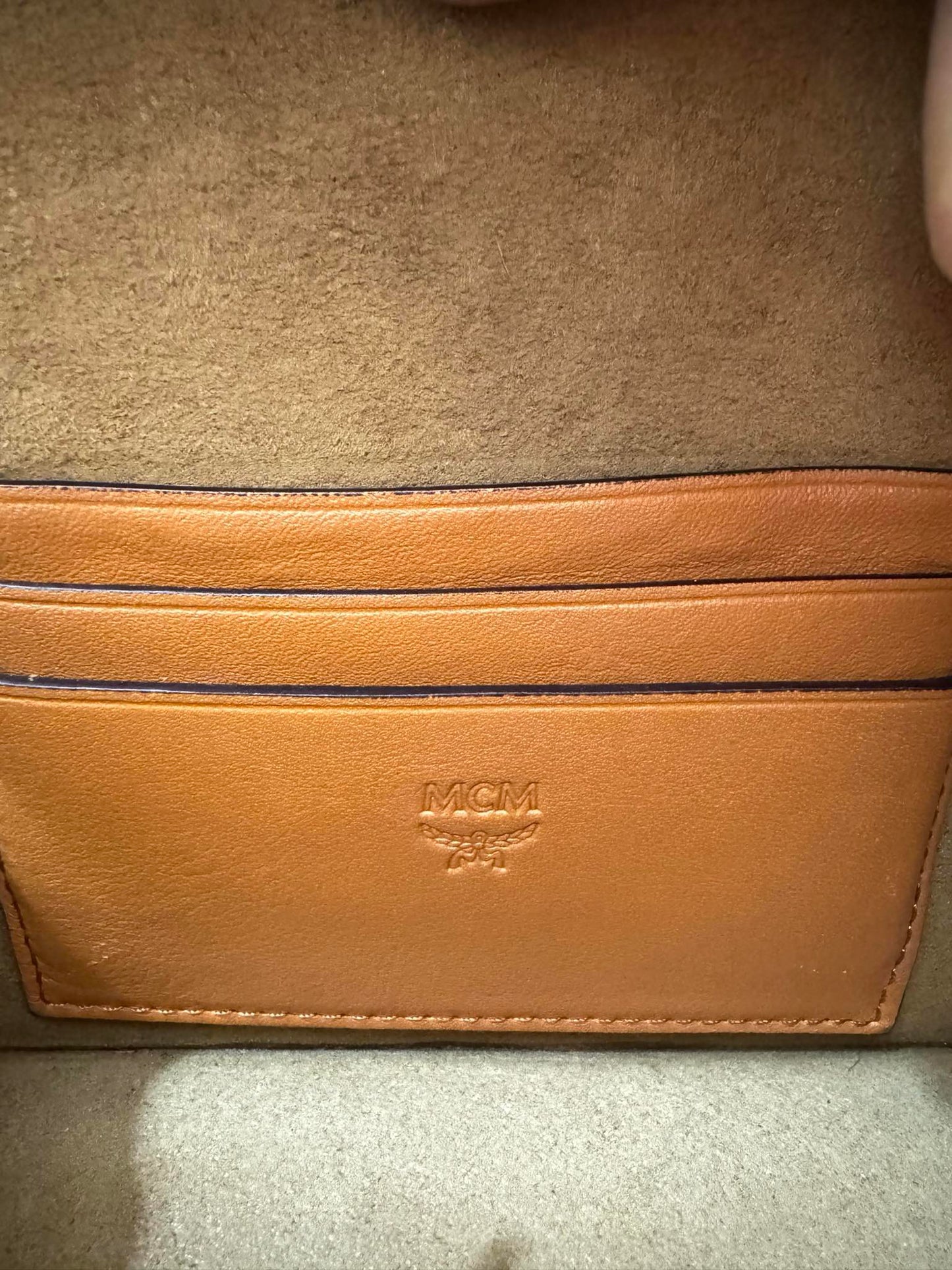 MCM Mini Tracy Crossbody In Visetos Cognac Gold Hardware