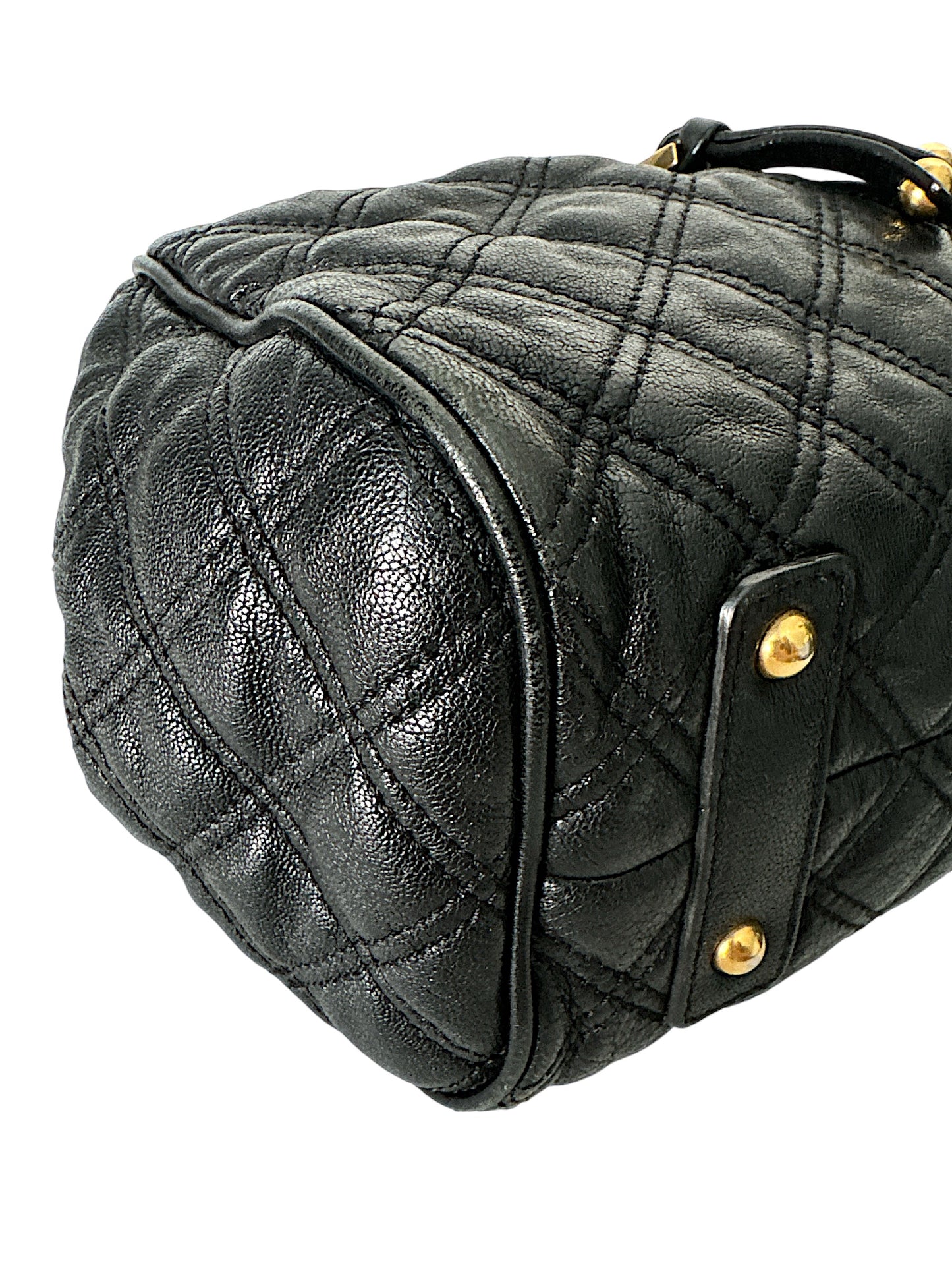 MARC JACOBS Quilted Leather Stam Bag Chain Strap Black Gold Hardware