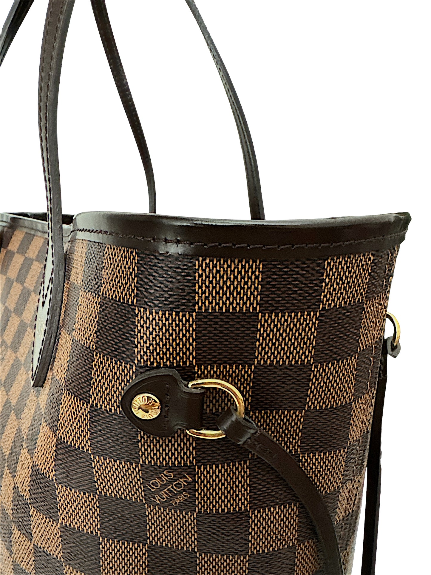 Louis Vuitton Neverfull MM in Damier Ebene with Heatstamped Initials