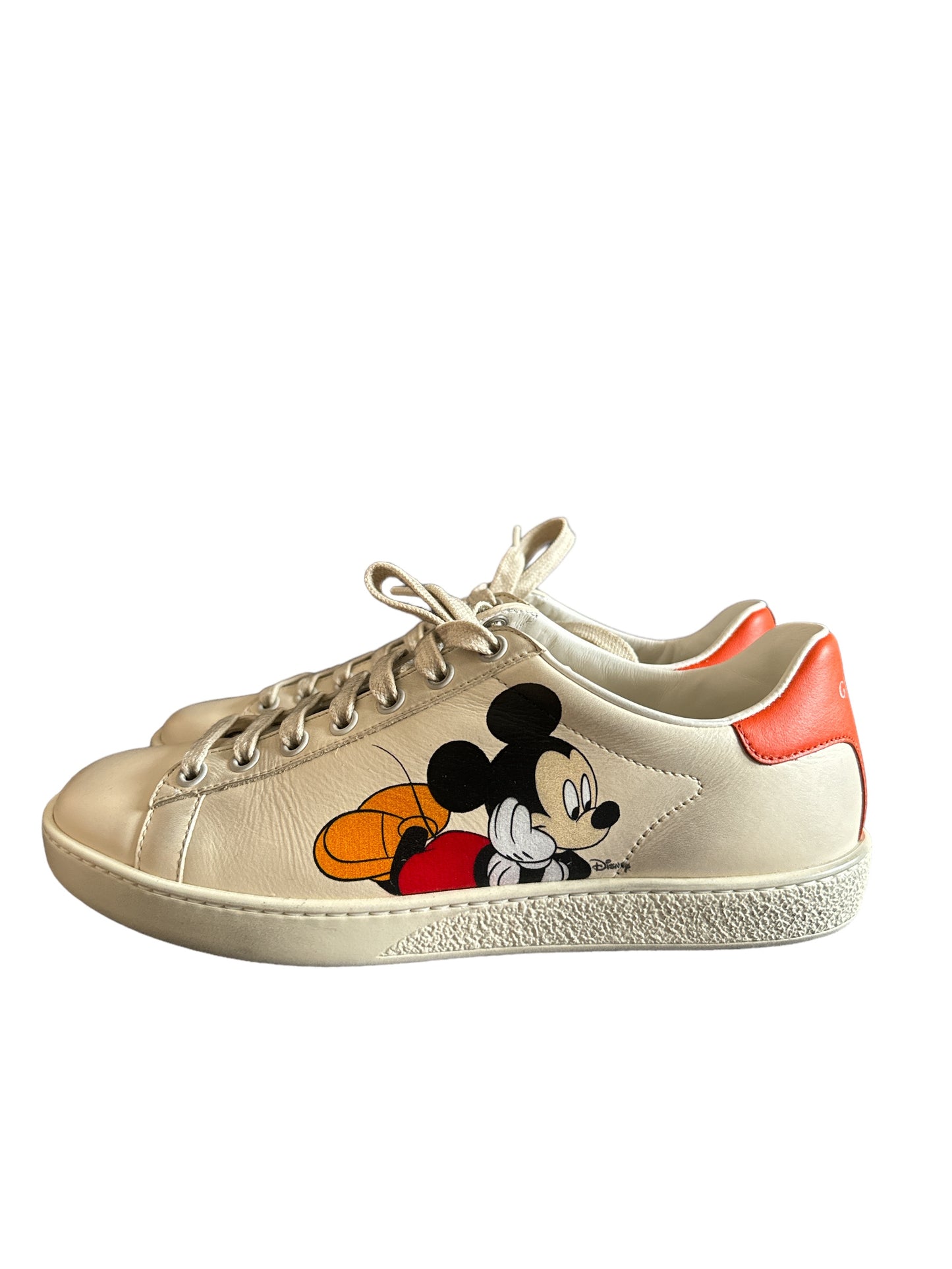 Gucci Disney Ivory Leather Ace Mickey Mouse Low Top Sneakers Size 36.5