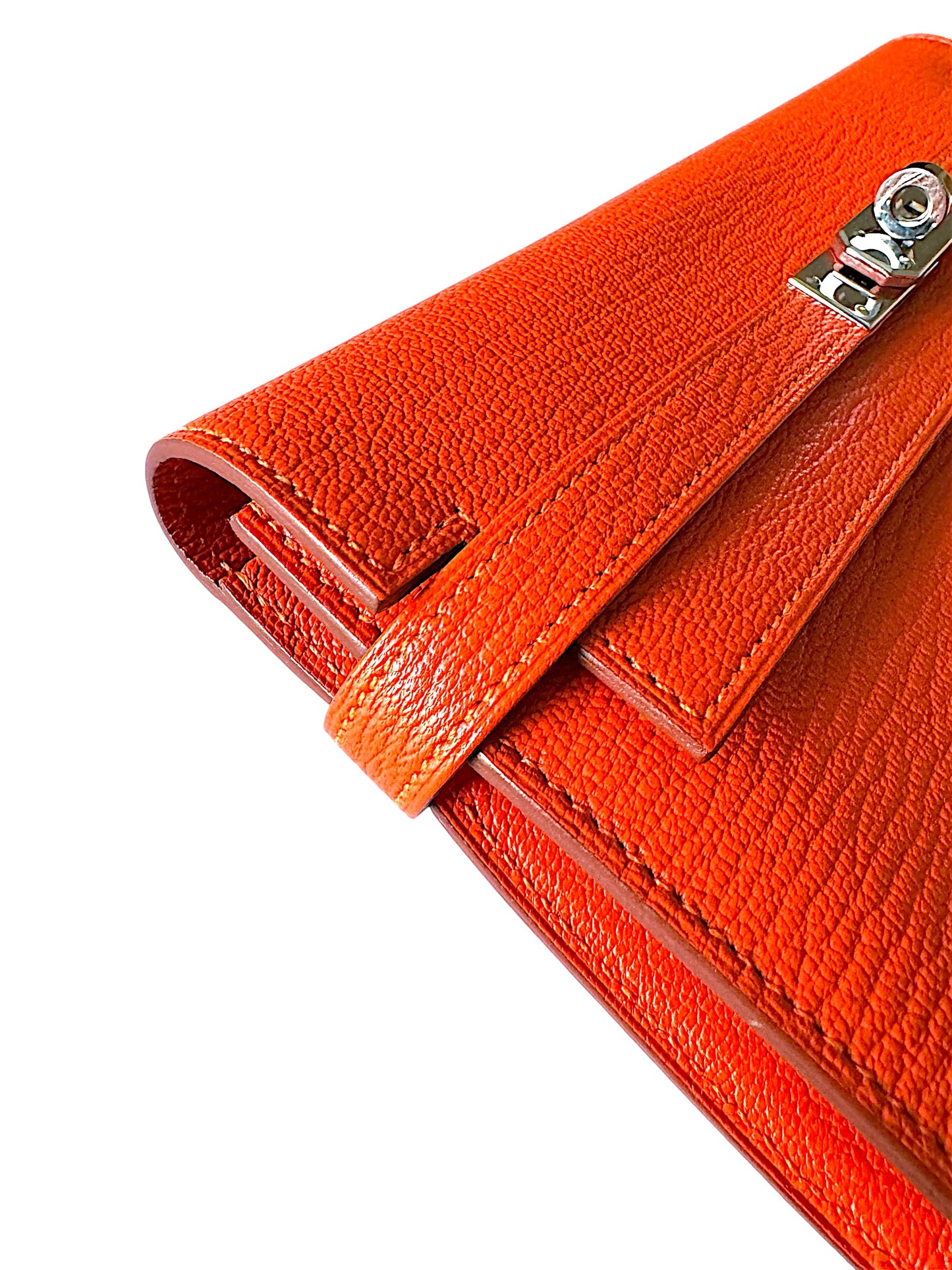 Hermes Kelly Classic Long Wallet Orange Chèvre Mysore Leather Palladium Hardware