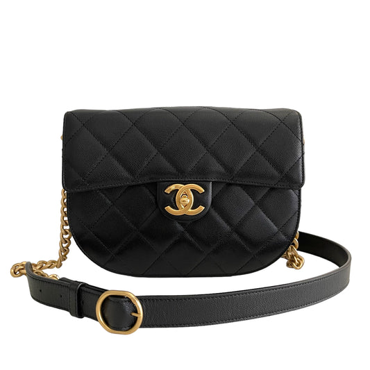 Chanel Classic Flap Half Moon Black Caviar Bag