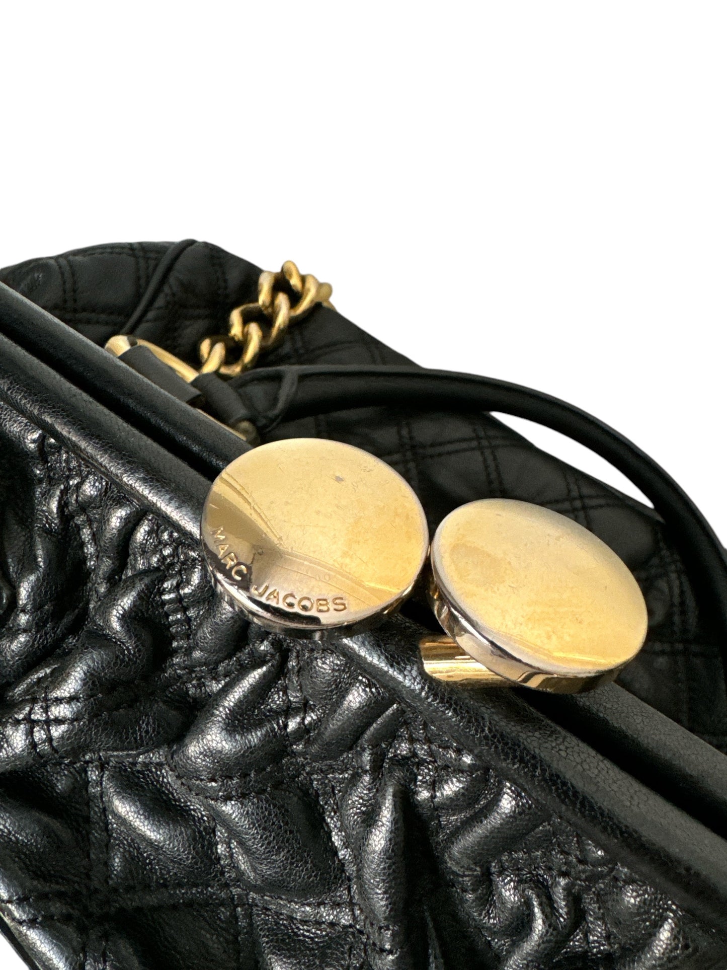 MARC JACOBS Quilted Leather Stam Bag Chain Strap Black Gold Hardware