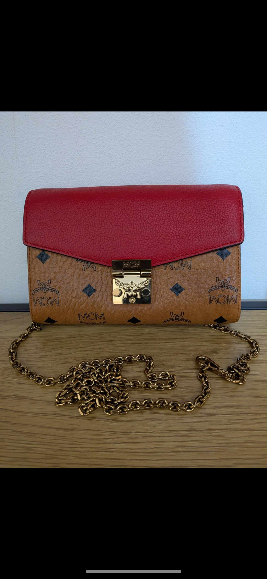 MCM Small Crossbody Visetos Cognac Red Gold Hardware & LV Mono gram Wallet