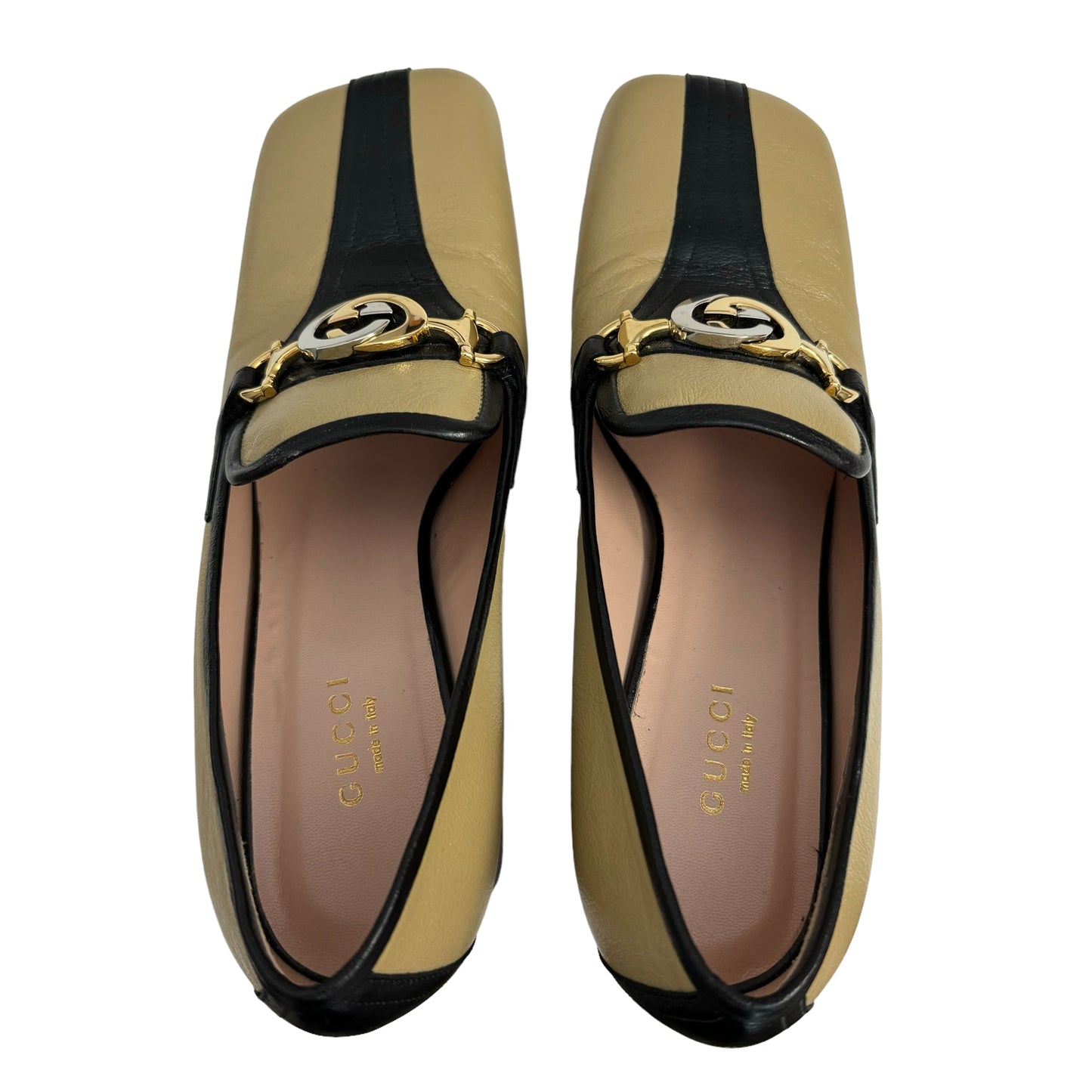 Gucci Zumi Loafer Pumps Size 37 Beige/Black Leather