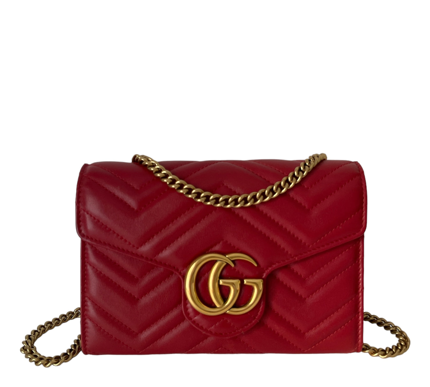 GUCCI GG MARMONT MATELASSÉ MINI BAG IN RED