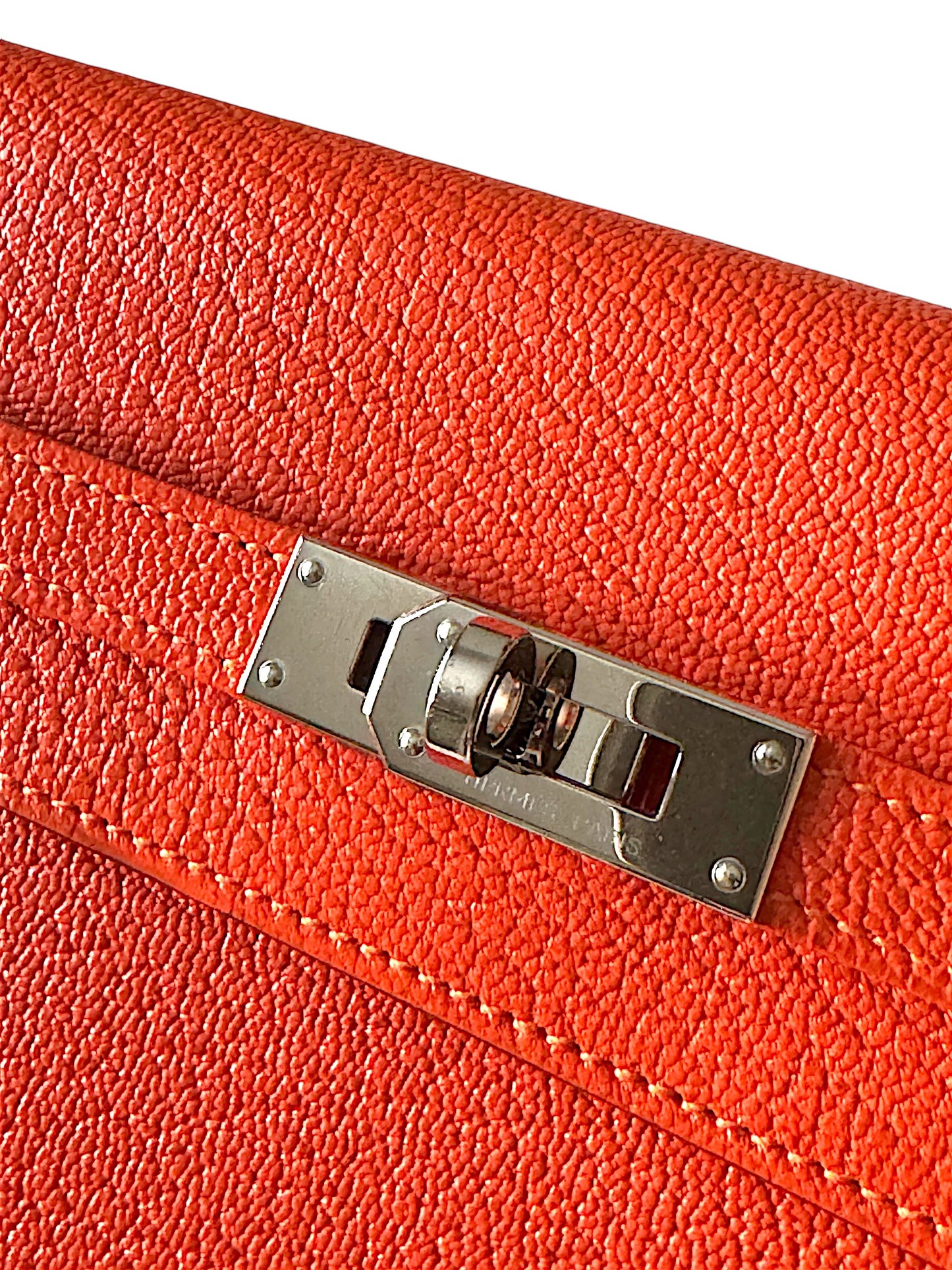 Hermes Kelly Classic Long Wallet Orange Chèvre Mysore Leather Palladium Hardware