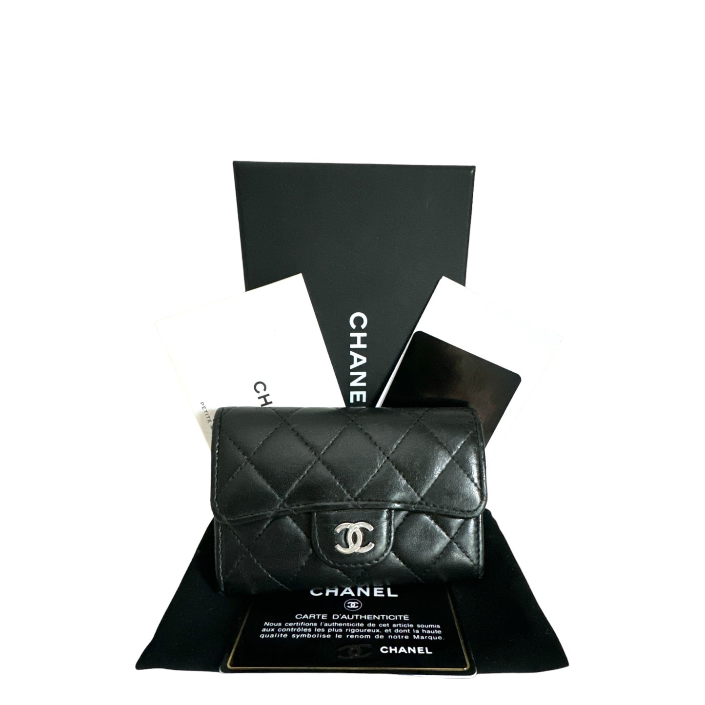 Chanel Classic Card Holder Black Lambskin Silver Hardware